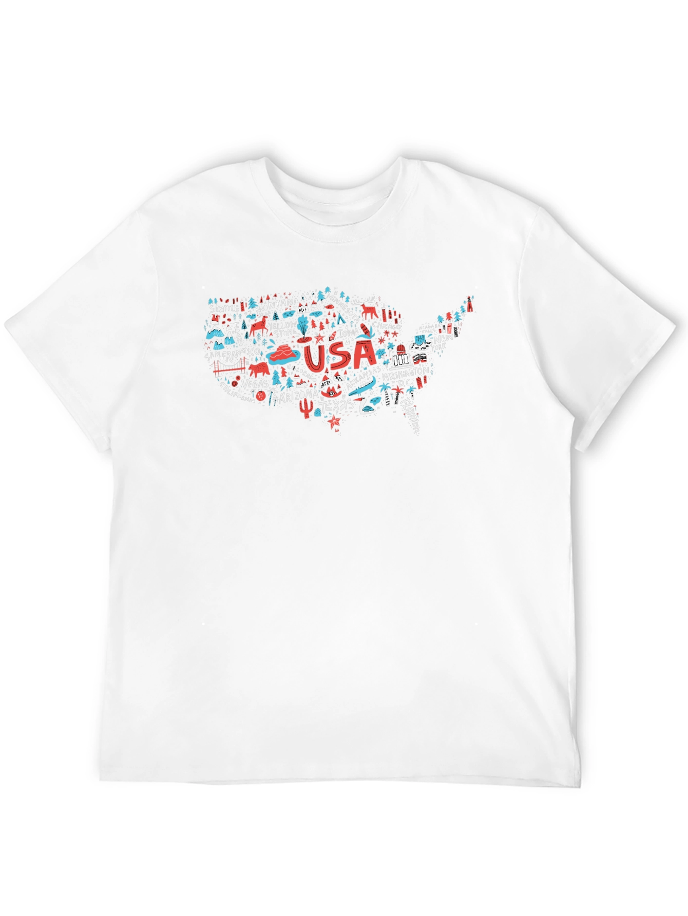 USA Travel Map T-Shirt - Landmarks & Cities