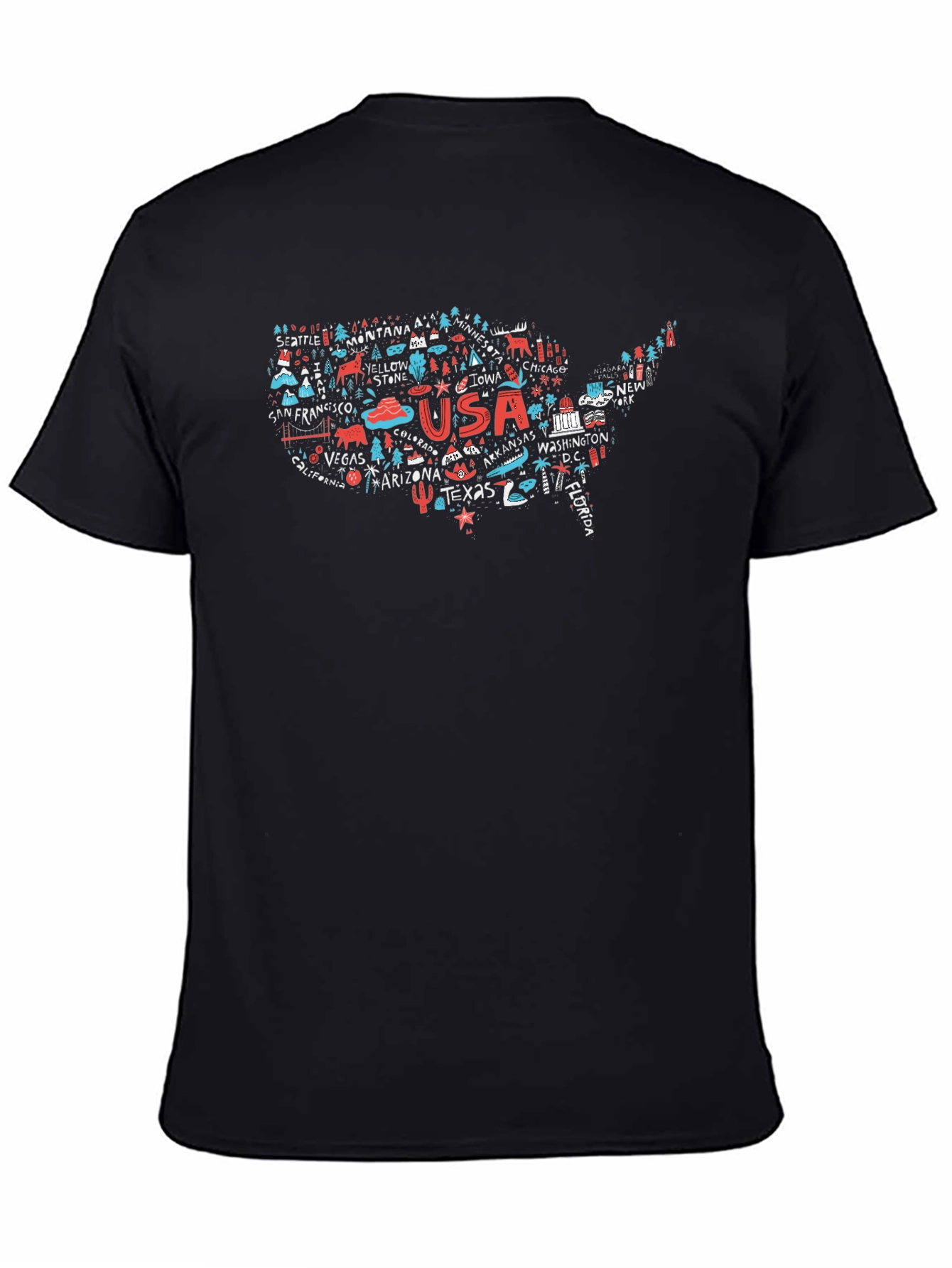 USA Travel Map T-Shirt - Landmarks & Cities