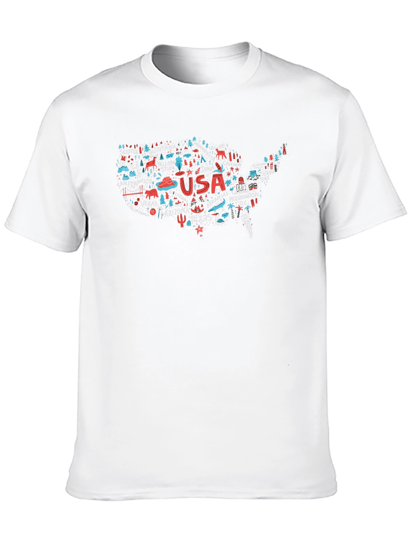 USA Travel Map T-Shirt - Landmarks & Cities