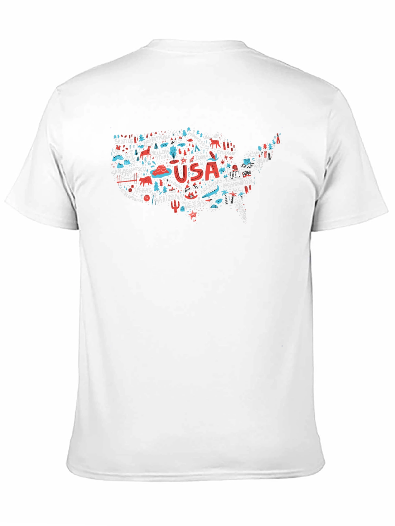 USA Travel Map T-Shirt - Landmarks & Cities