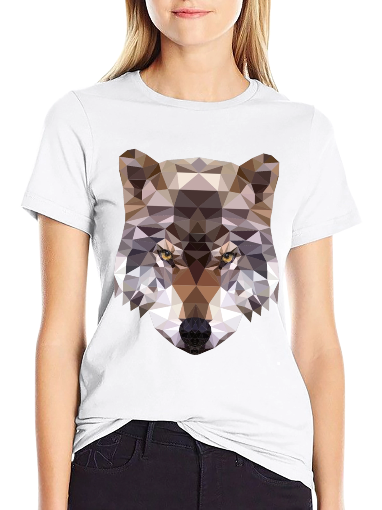 Geometric Wolf Graphic Tee - Modern Animal Print Shirt