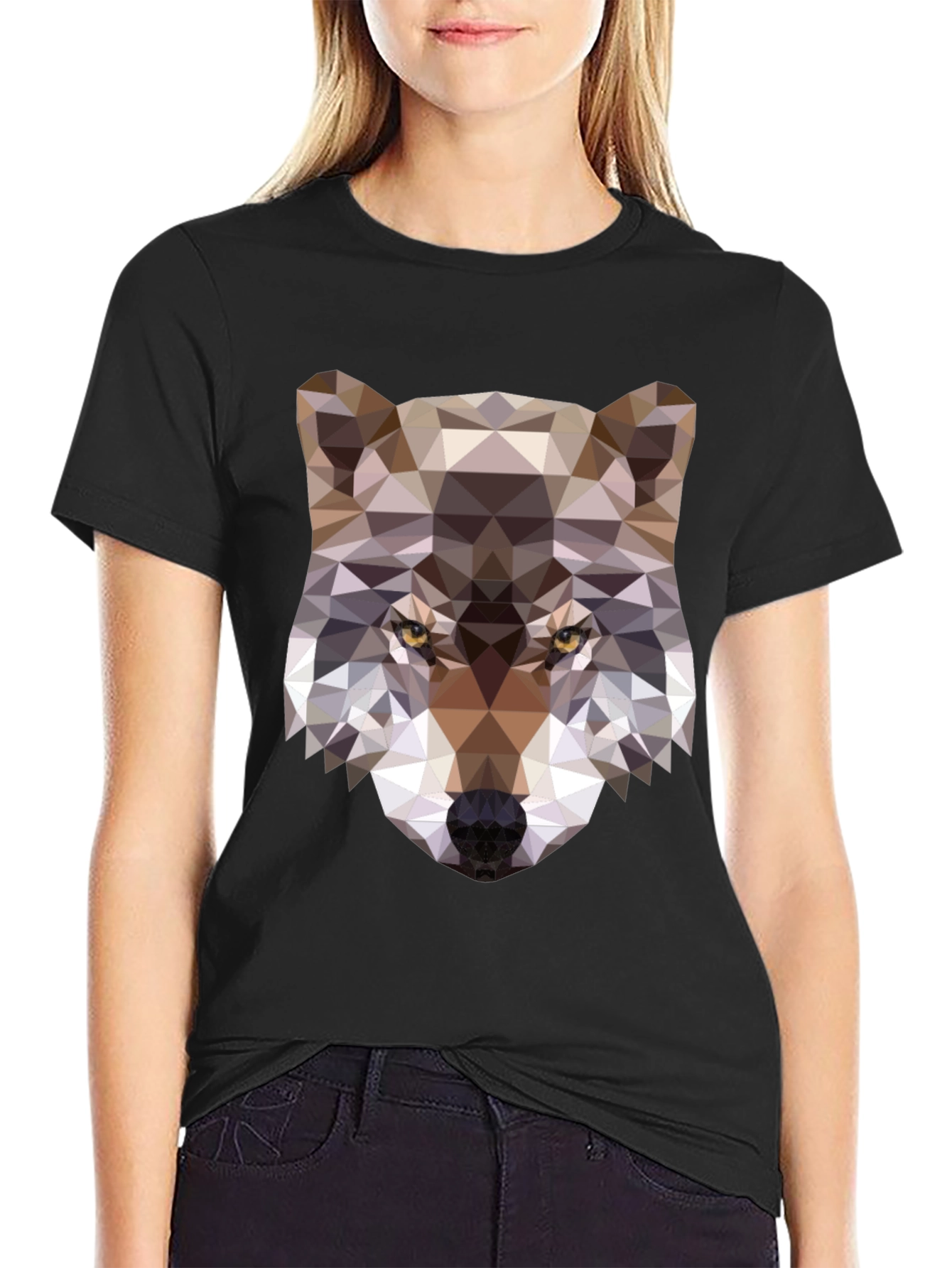 Geometric Wolf Graphic Tee - Modern Animal Print Shirt