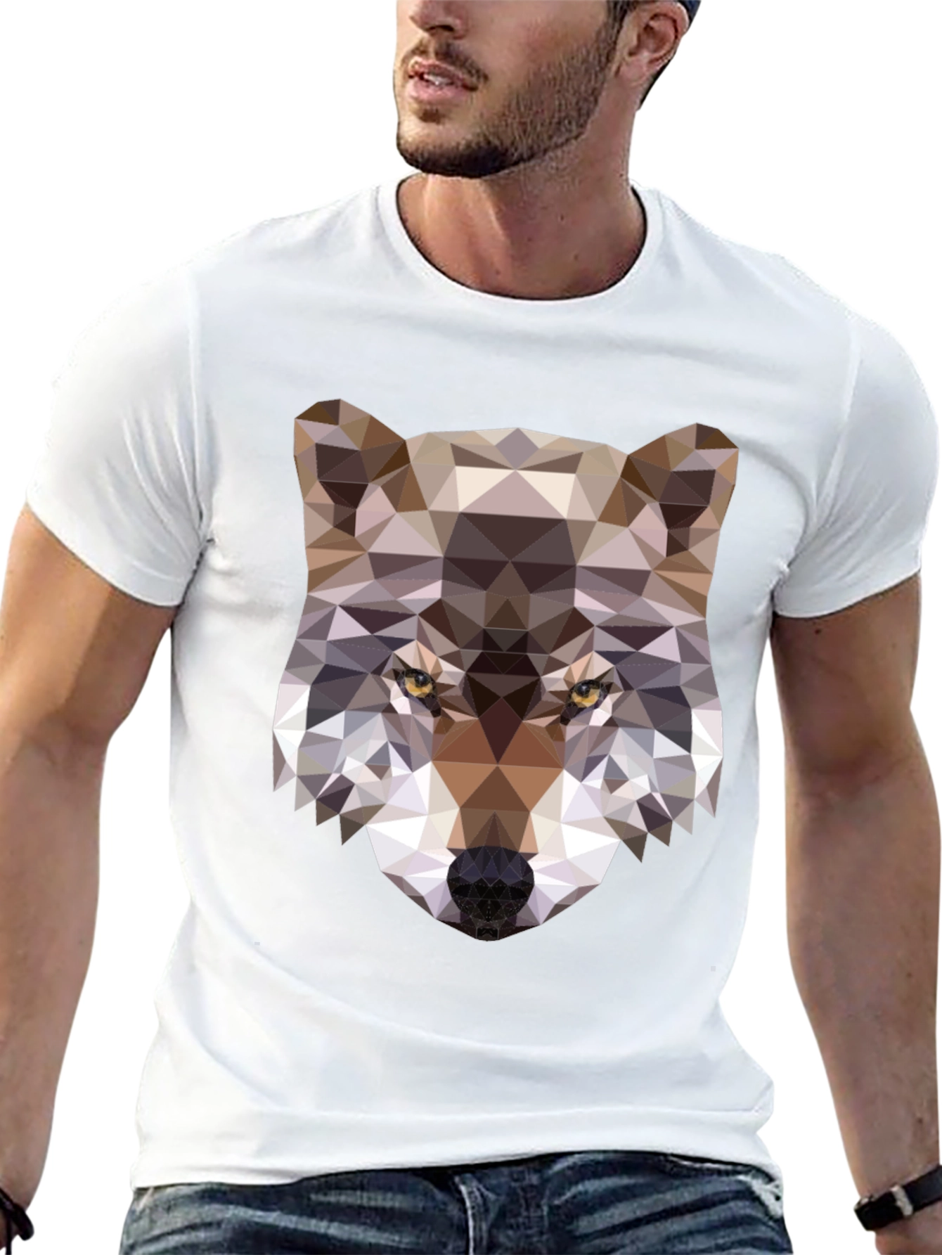 Geometric Wolf Graphic Tee - Modern Animal Print Shirt