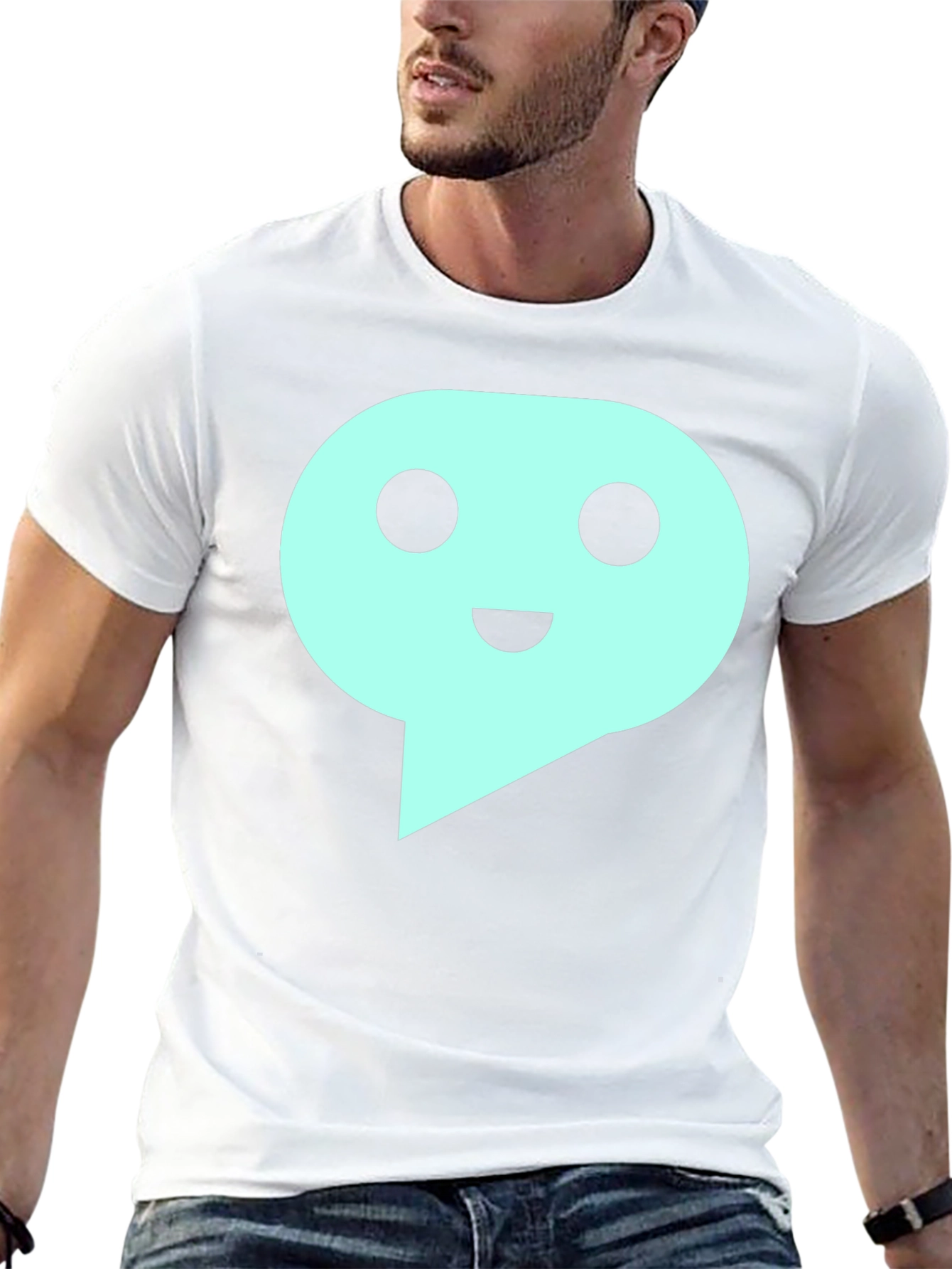 Mens Black T-Shirt with Teal Speech Bubble Graphic