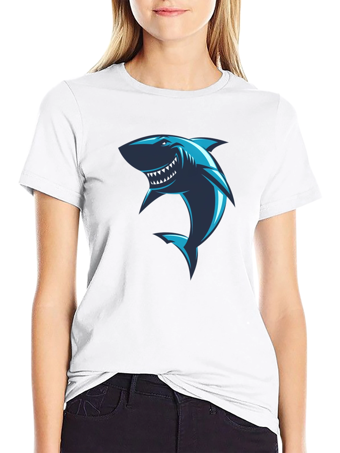 Shark Graphic Print Black T-Shirt