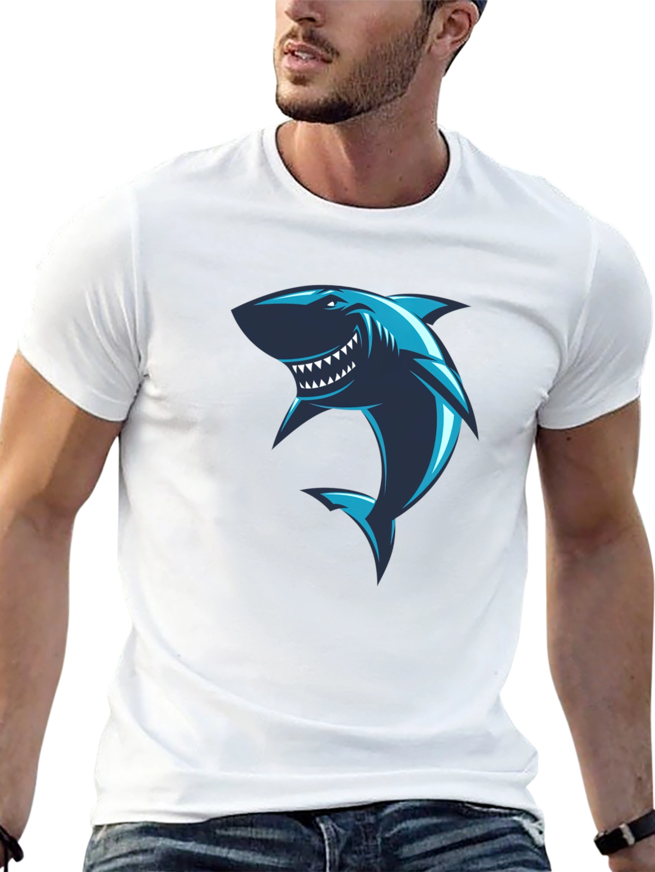 Shark Graphic Print Black T-Shirt