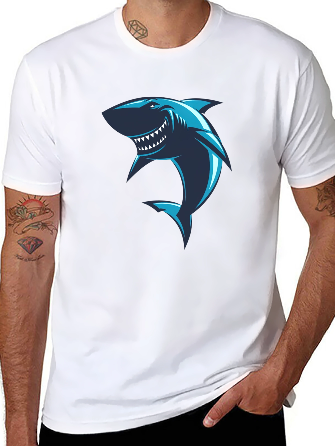 Shark Graphic Print Black T-Shirt