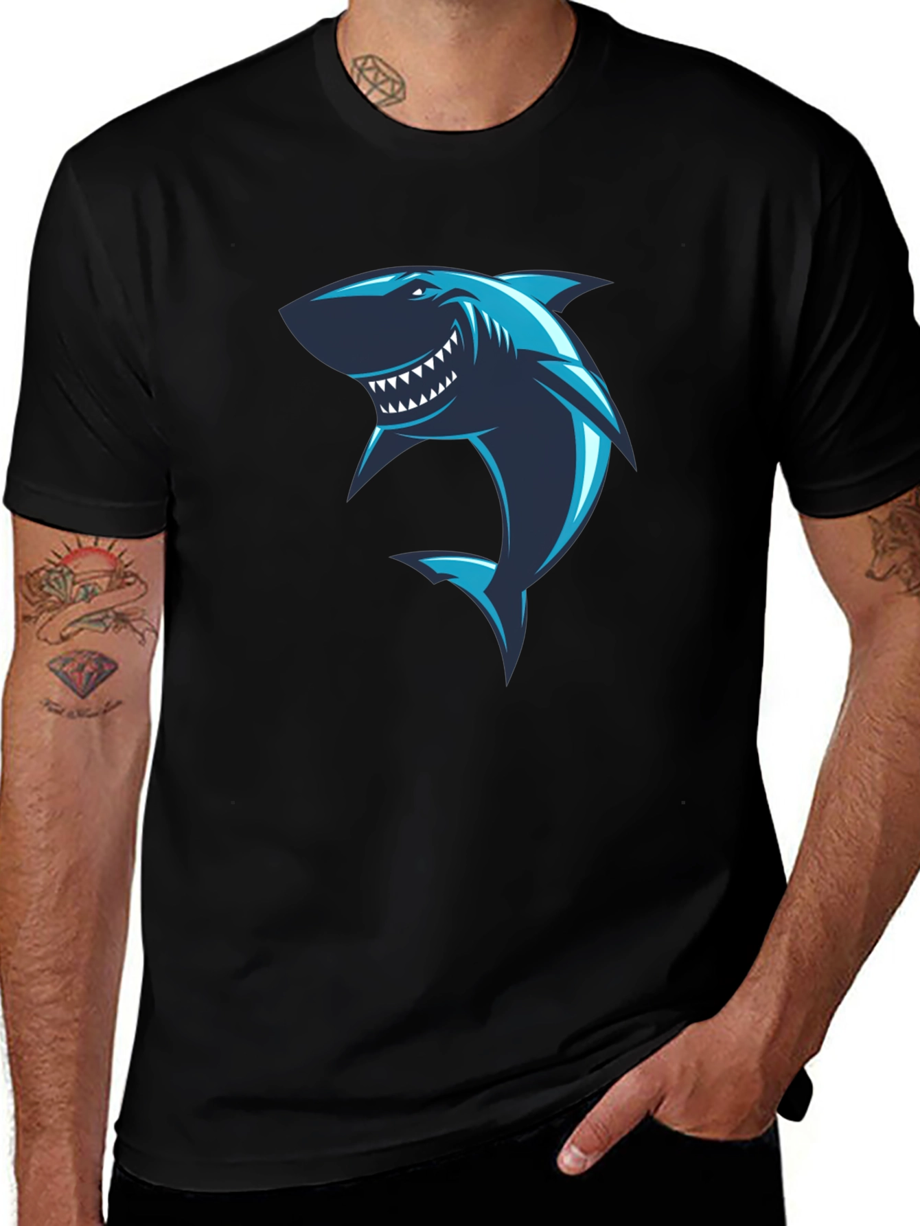 Shark Graphic Print Black T-Shirt