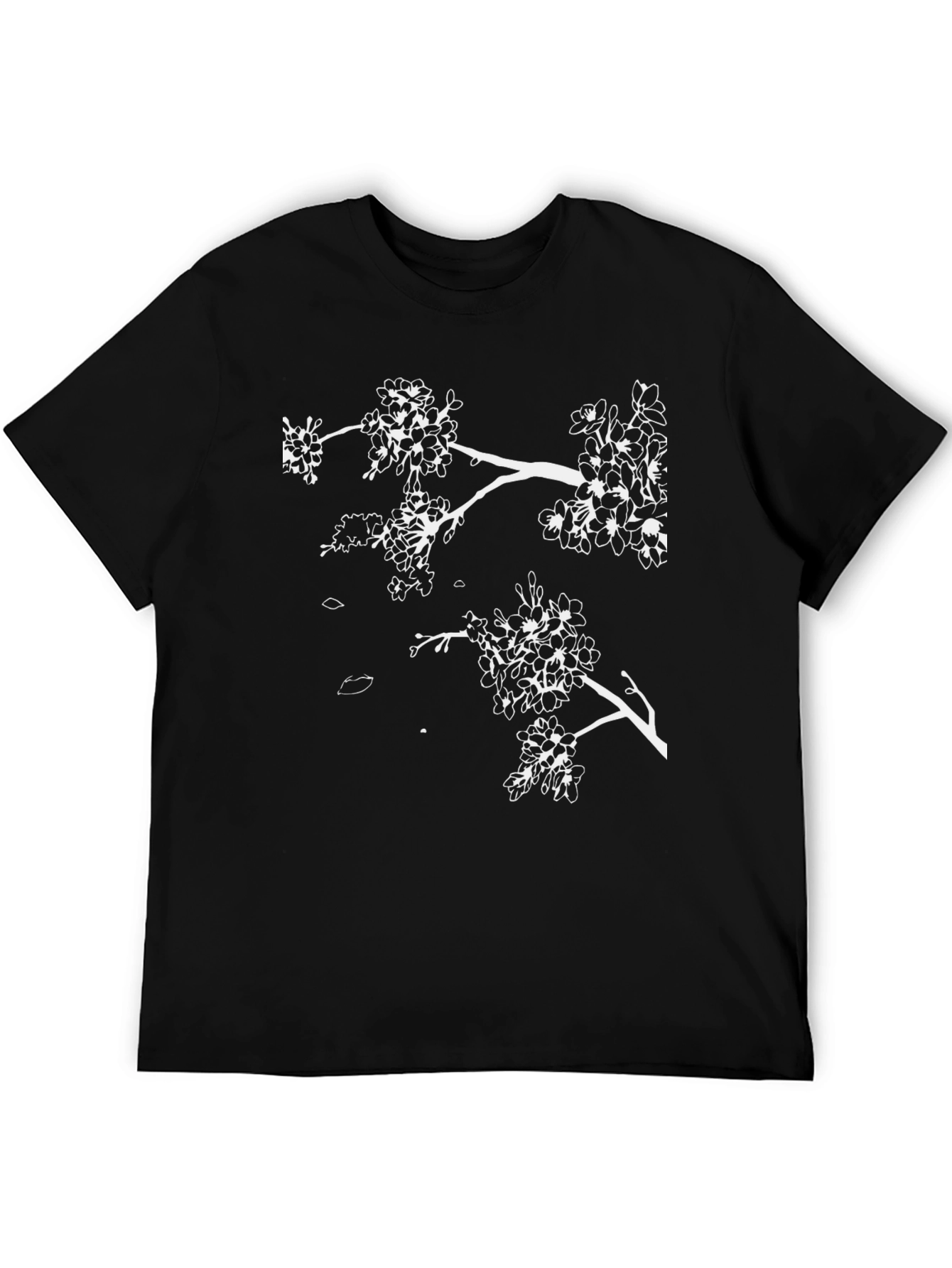 Black T-Shirt with White Cherry Blossom Branch Design