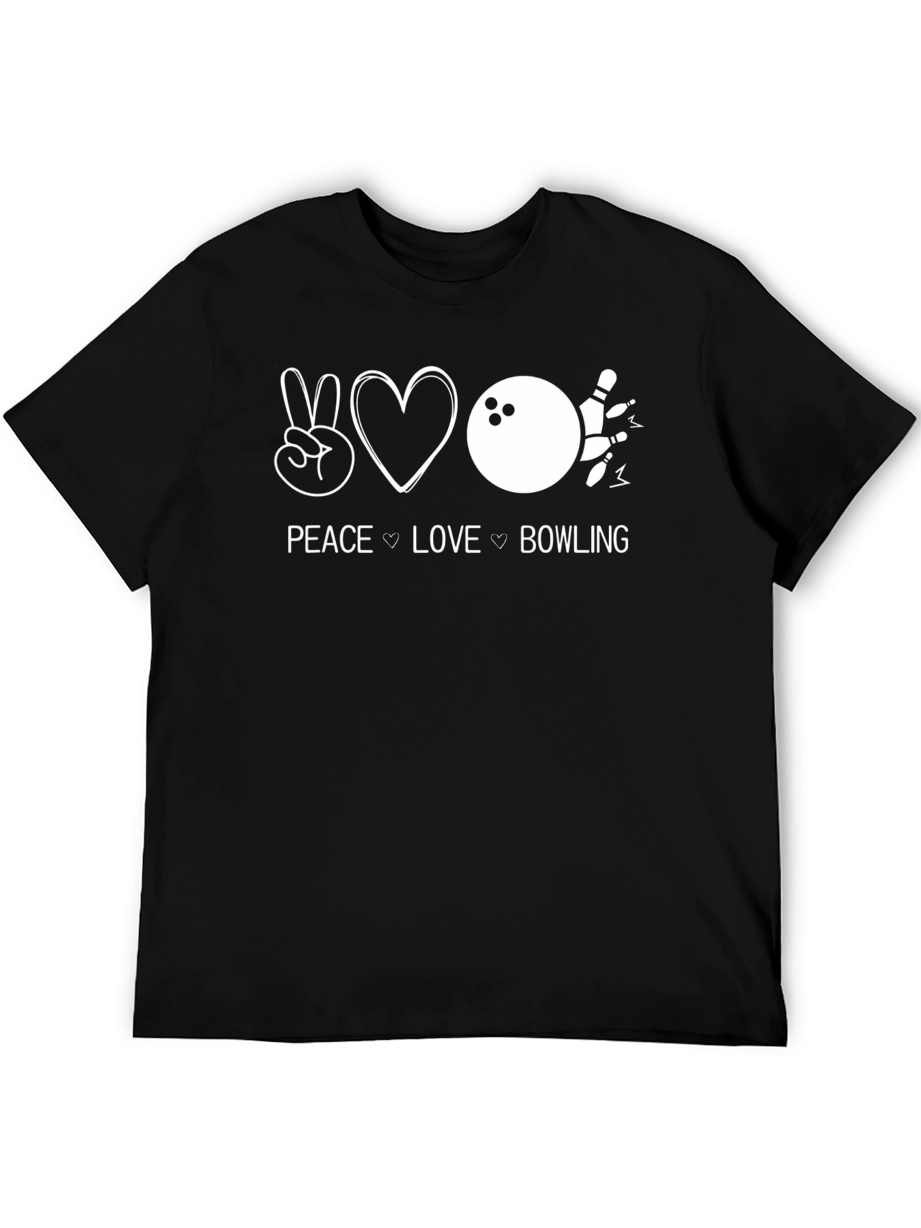 Peace Love Bowling Black Graphic T-Shirt