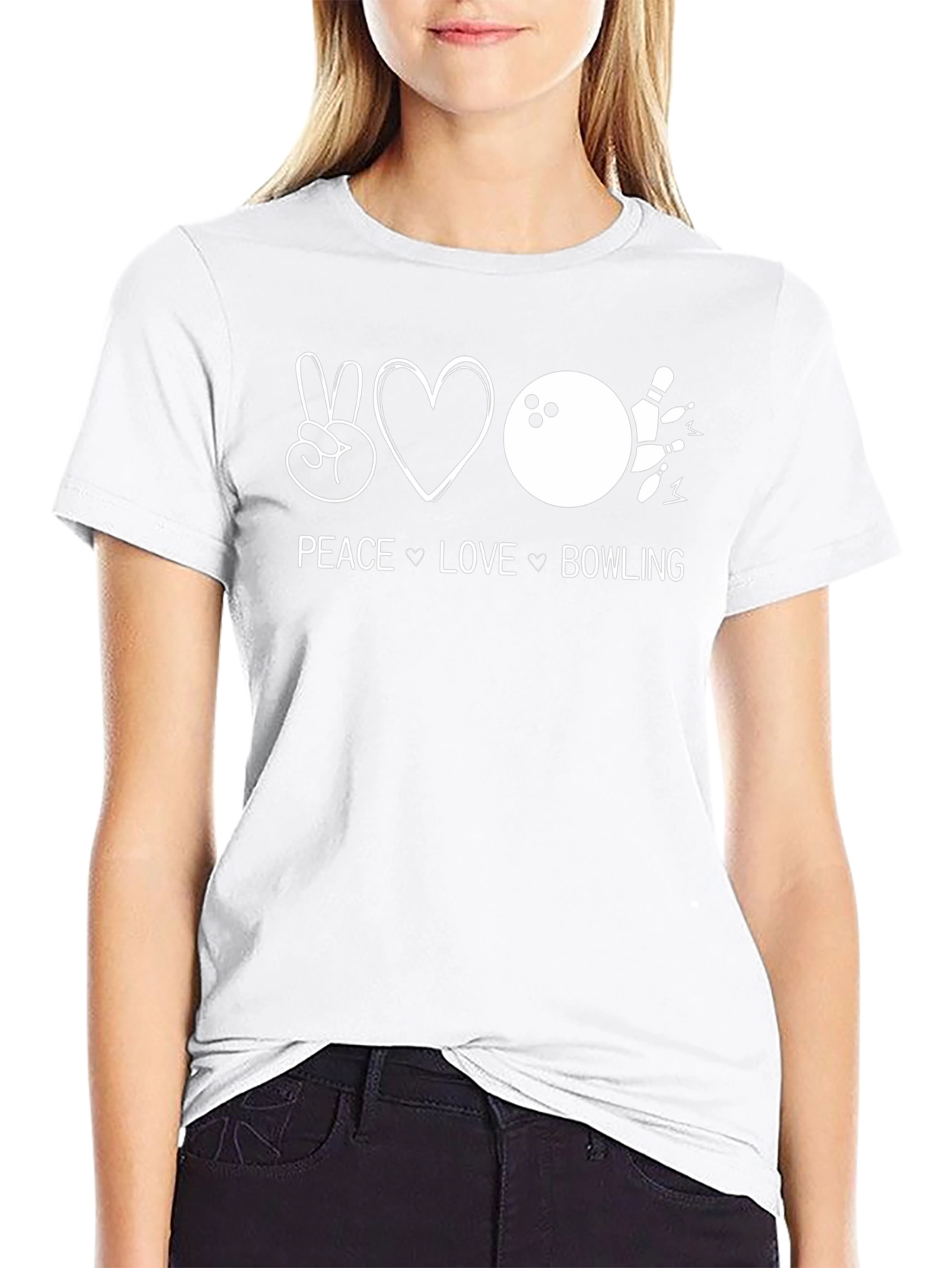 Peace Love Bowling Black Graphic T-Shirt