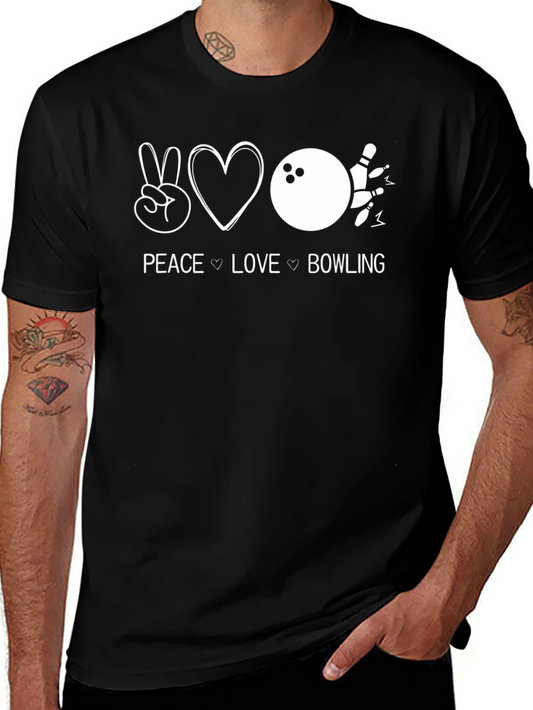 Peace Love Bowling Black Graphic T-Shirt