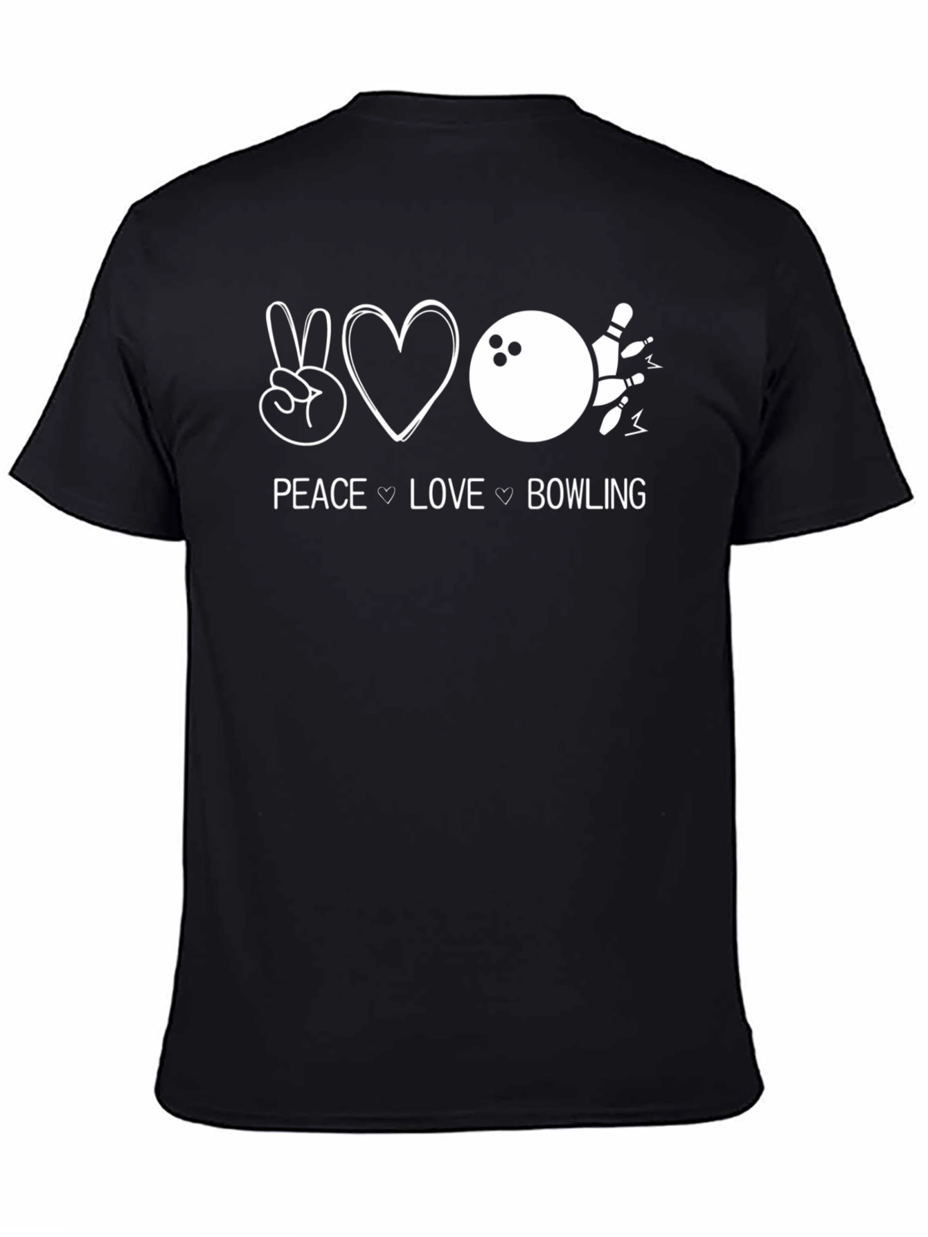 Peace Love Bowling Black Graphic T-Shirt