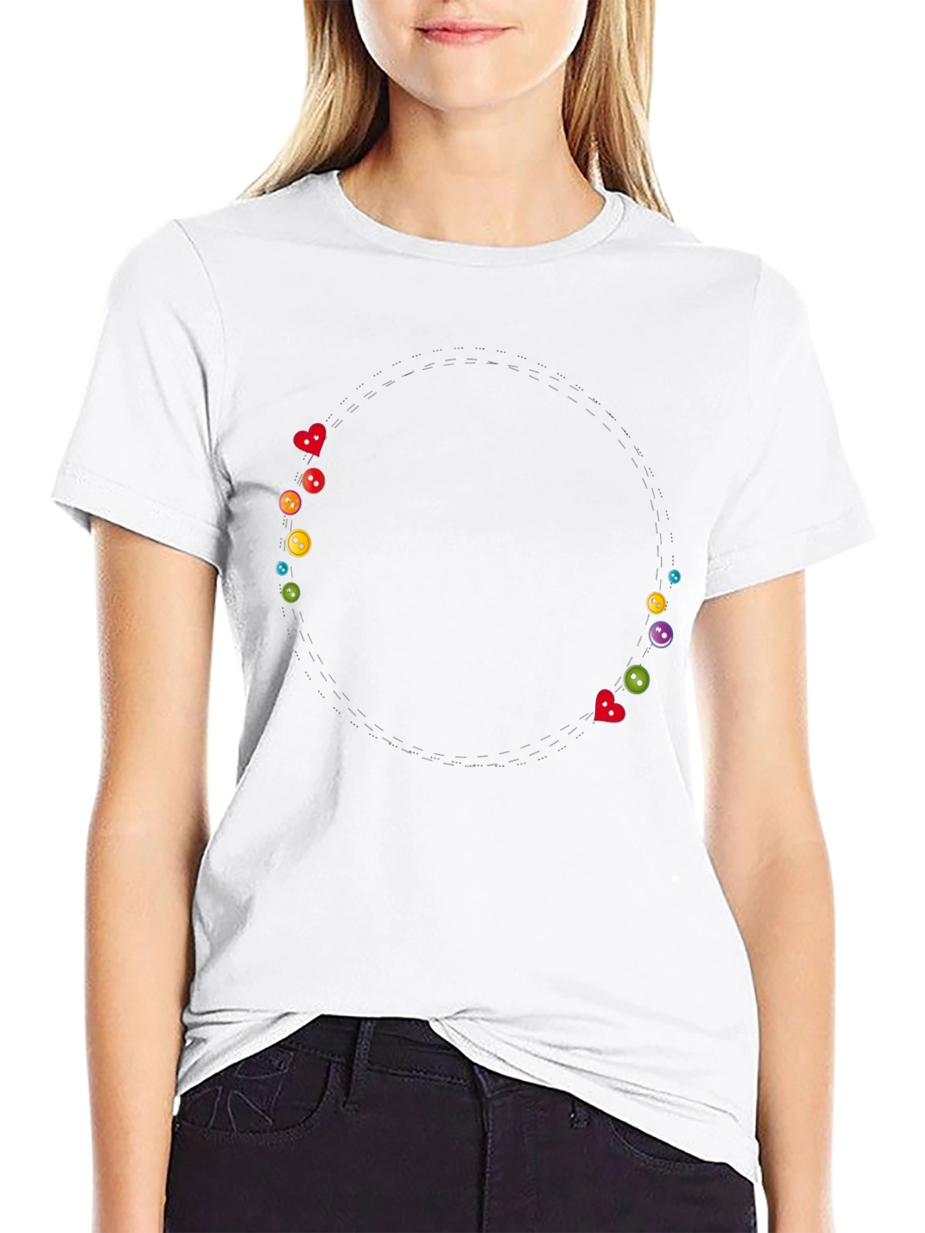 Whimsical Buttons Black Tee