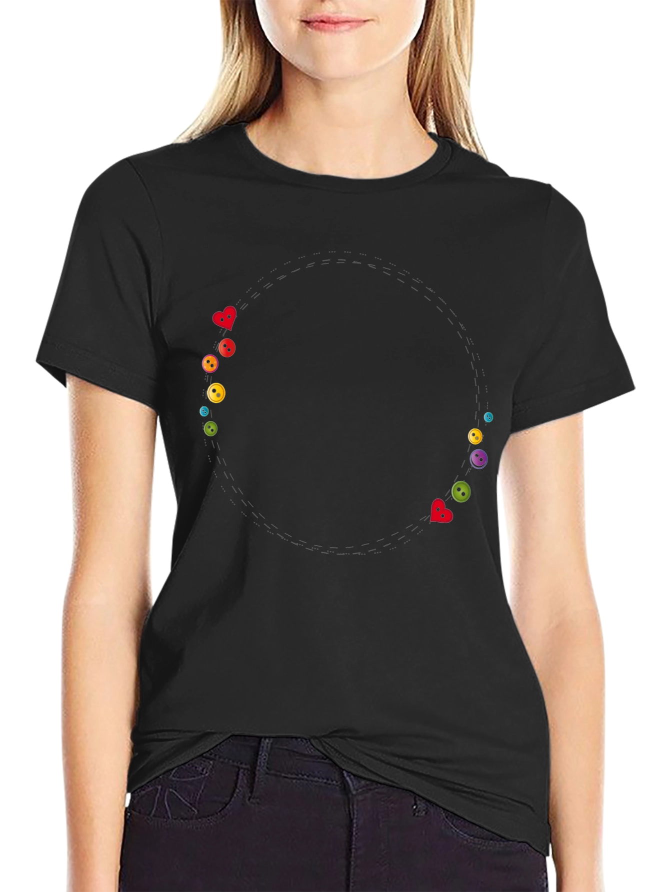 Whimsical Buttons Black Tee