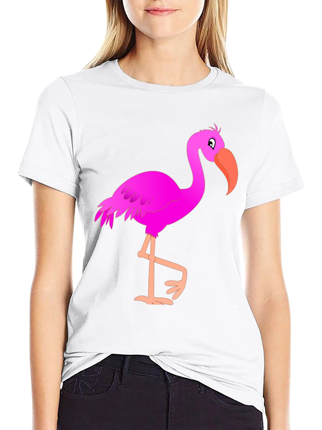 Mens Black T-Shirt with Fun Pink Flamingo Graphic