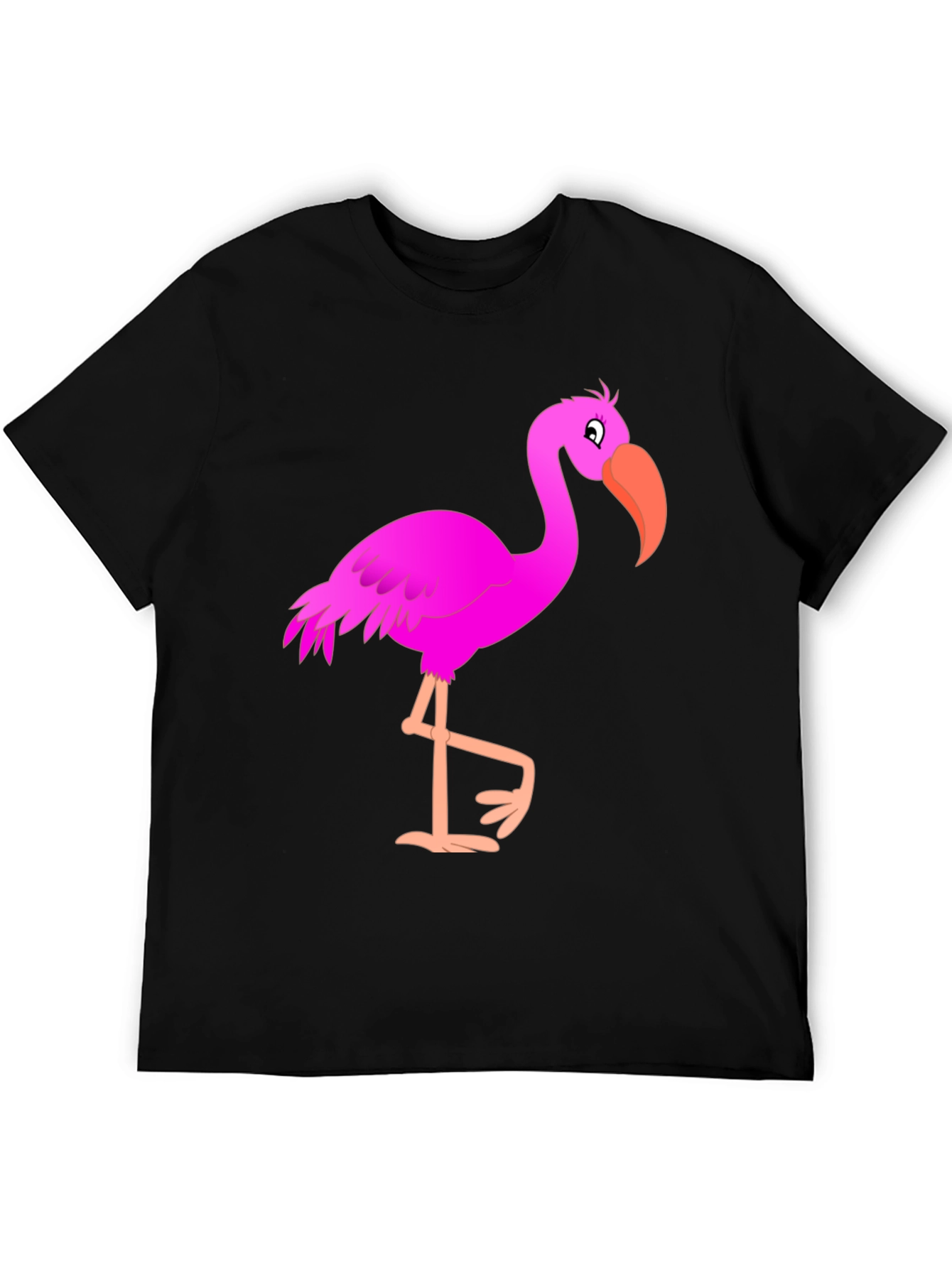 Mens Black T-Shirt with Fun Pink Flamingo Graphic