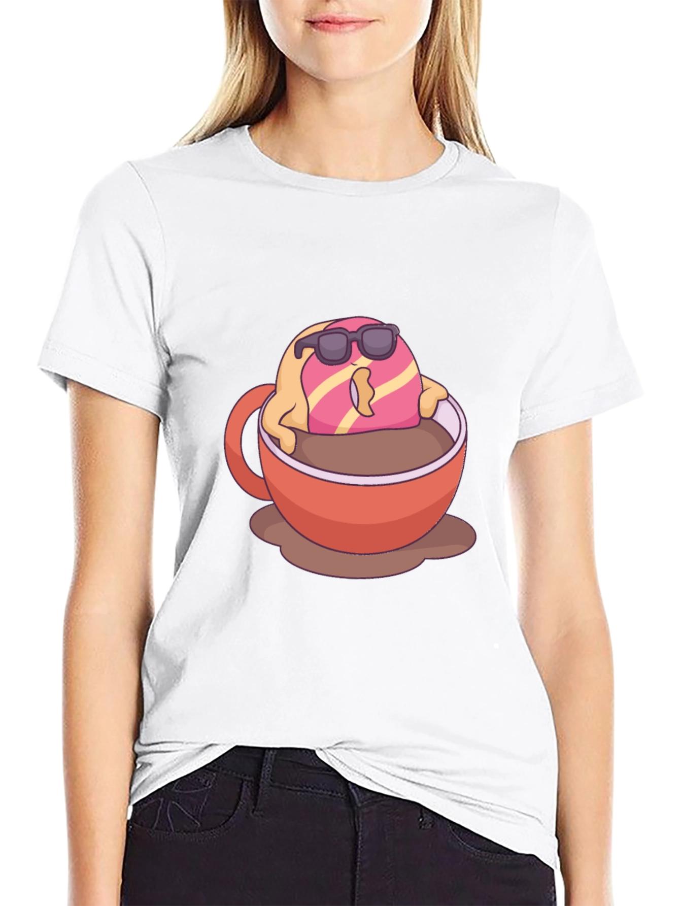 Cool Donut in Coffee Graphic T-Shirt