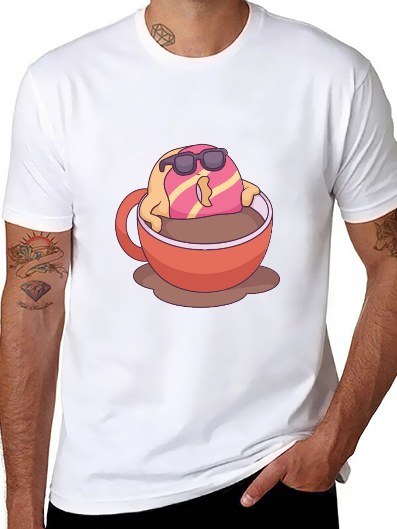 Cool Donut in Coffee Graphic T-Shirt
