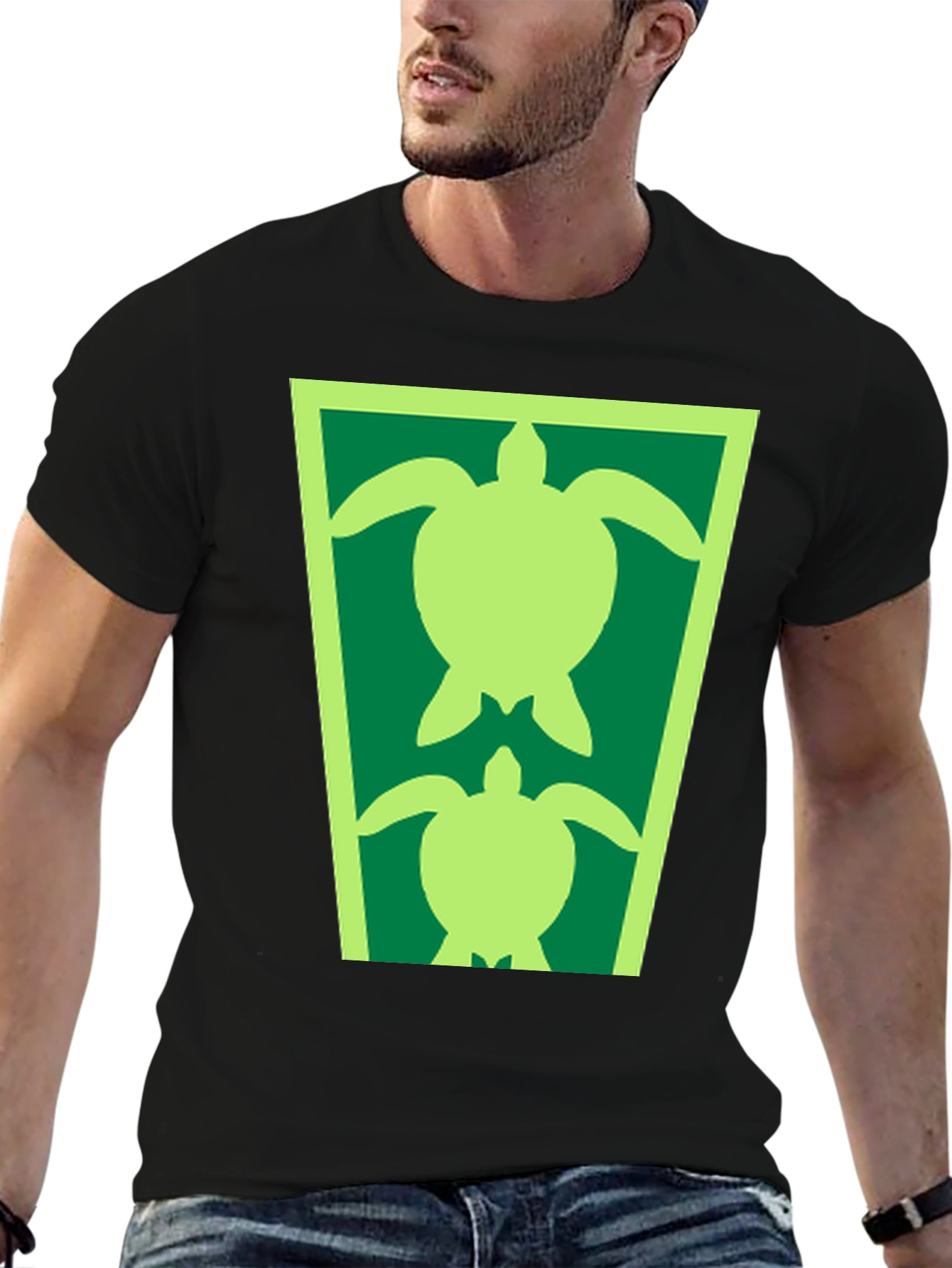 Turtle Graphic Tee - Black Cotton Blend