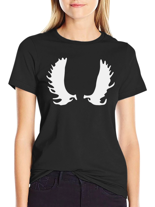 Moose Antler Graphic Tee - Black Cotton Casual T-Shirt