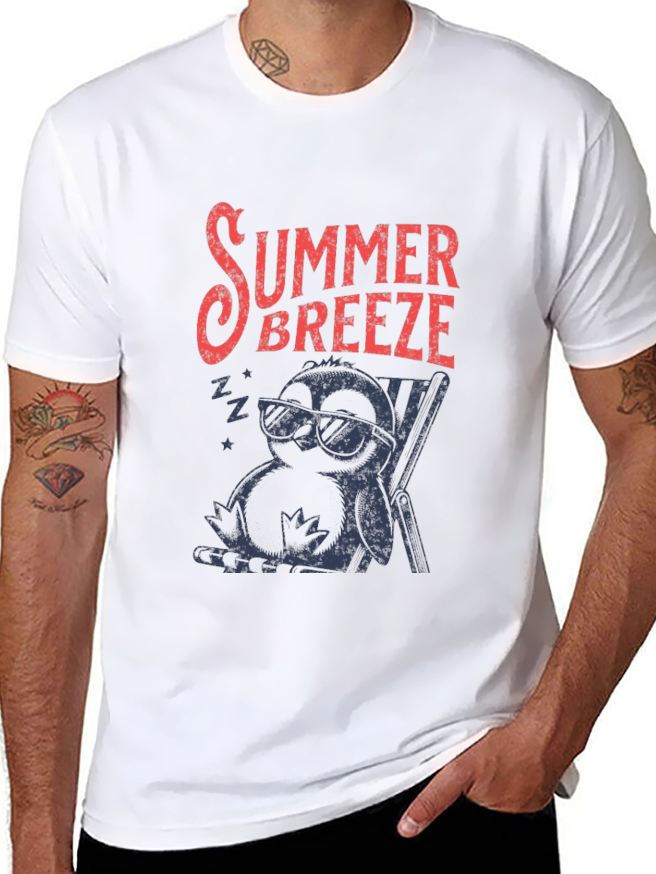 Summer Breeze Graphic Tee - Relaxed Penguin Design