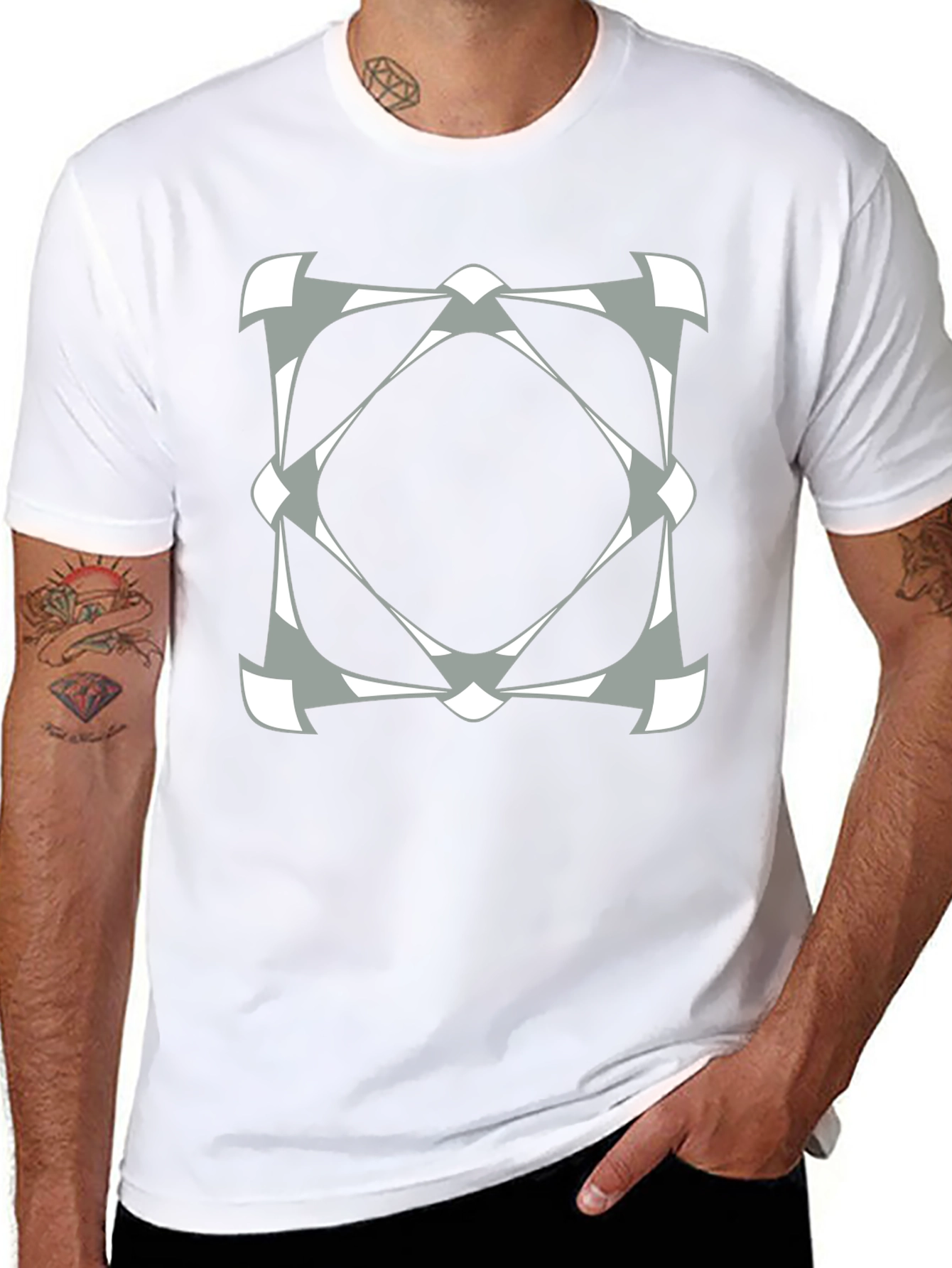 Geometric Diamond Pattern Black Tee