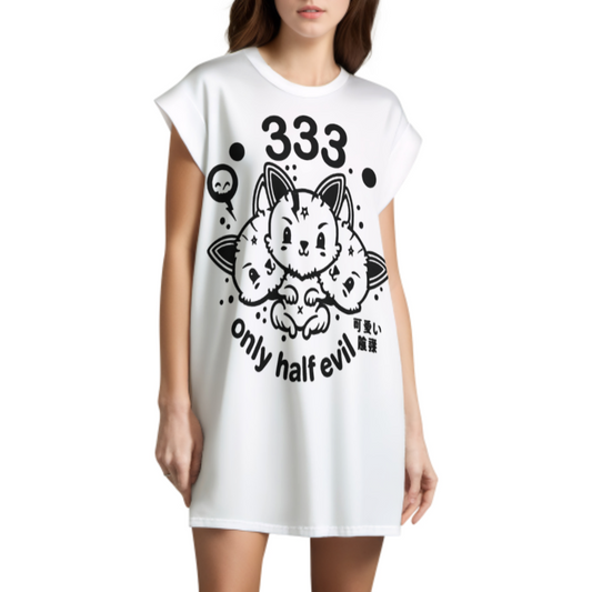 333 Only Half Evil Kawaii Cat Graphic Tee – Cute Anime Goth Shirt for Cat Lovers & Alt Fashion(z278)
