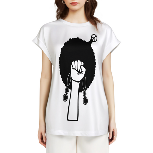 Afro Power Fist Graphic Oversized T-Shirt – Empowerment Streetwear Tee for Women(z282)