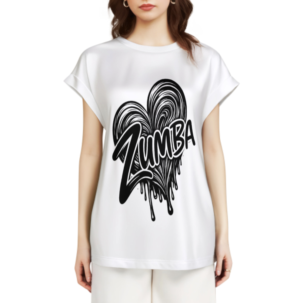 ZUMBA Heart Graphic Oversized T-Shirt – Trendy Dance Fitness Streetwear Tee for Women(z281)