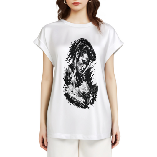 Vintage Rock Guitar Graphic Oversized T-Shirt – Retro Music Streetwear Tee for Women(z287)