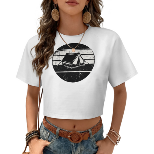 Vintage Camping Graphic Crop T-Shirt – Retro Outdoor Adventure Aesthetic Tee for Women(z291)