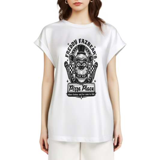 Freddy Fazbear’s Pizza Place Graphic Oversized T-Shirt – Retro Horror Arcade Streetwear Tee(z284)