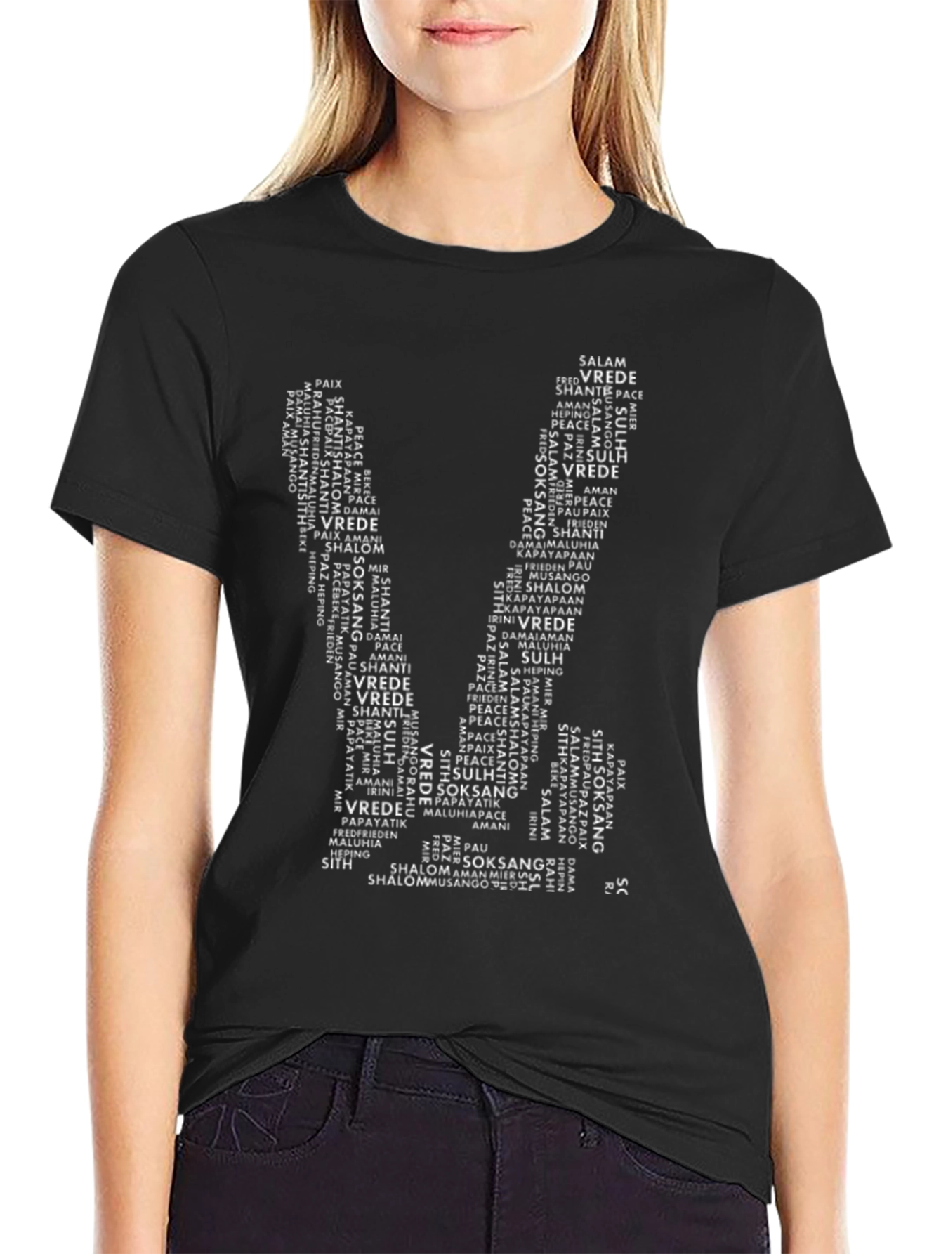 Peace Word Art T-Shirt - Black