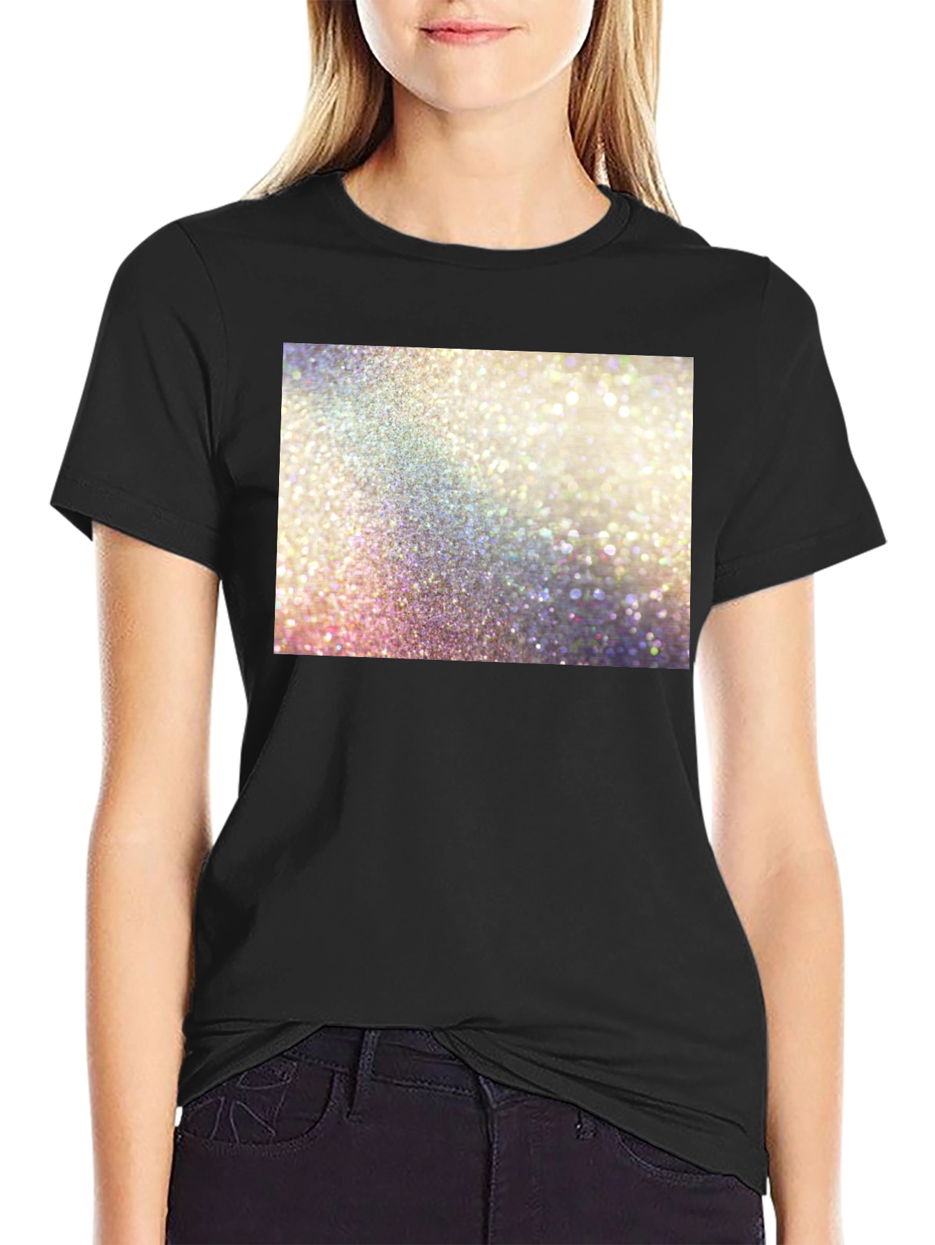 Sparkle Glitter Graphic Black T-Shirt