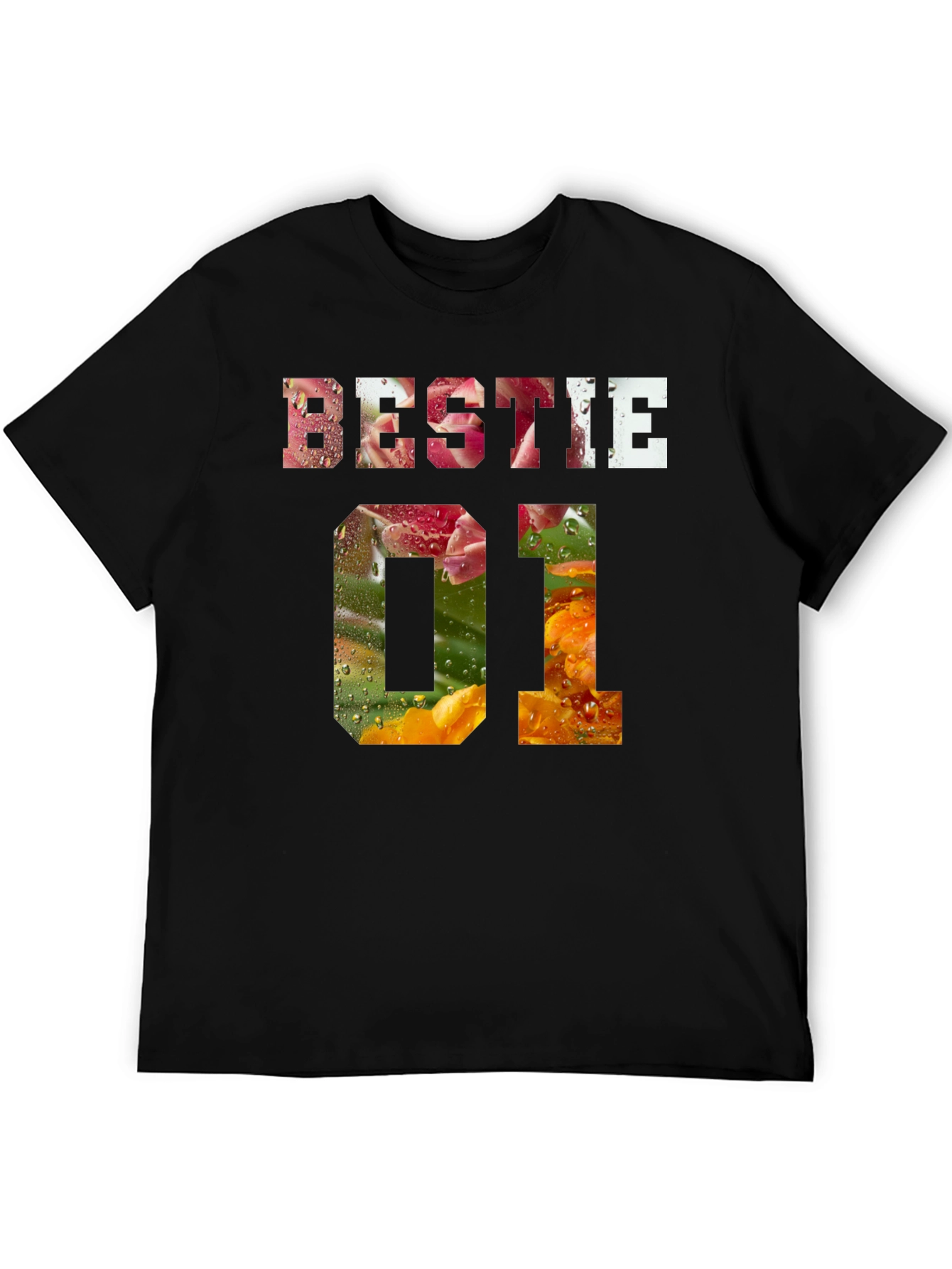 Bestie 01 Floral Print Black T-Shirt