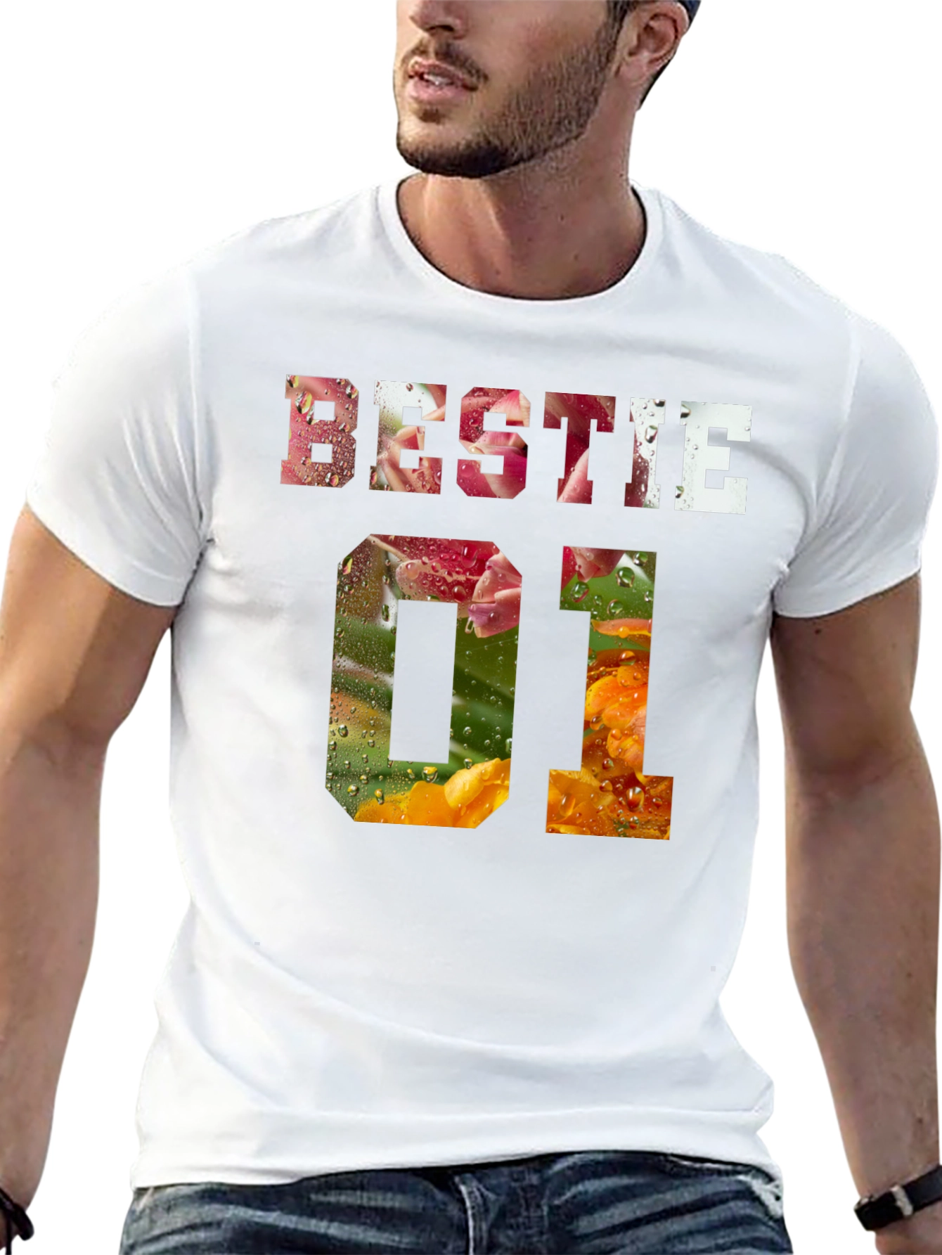 Bestie 01 Floral Print Black T-Shirt