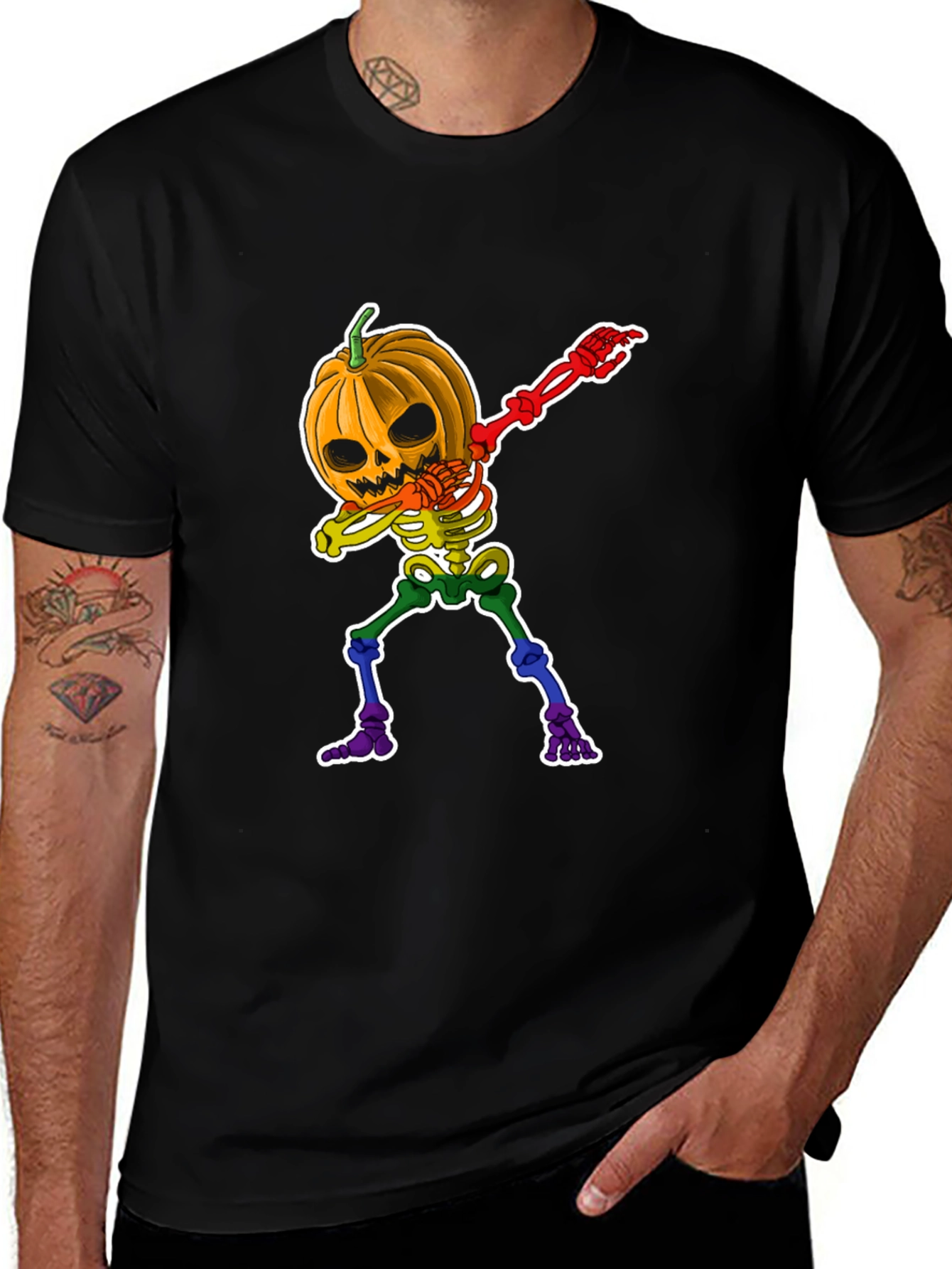 Dabbing Pumpkin Skeleton Halloween Graphic Tee