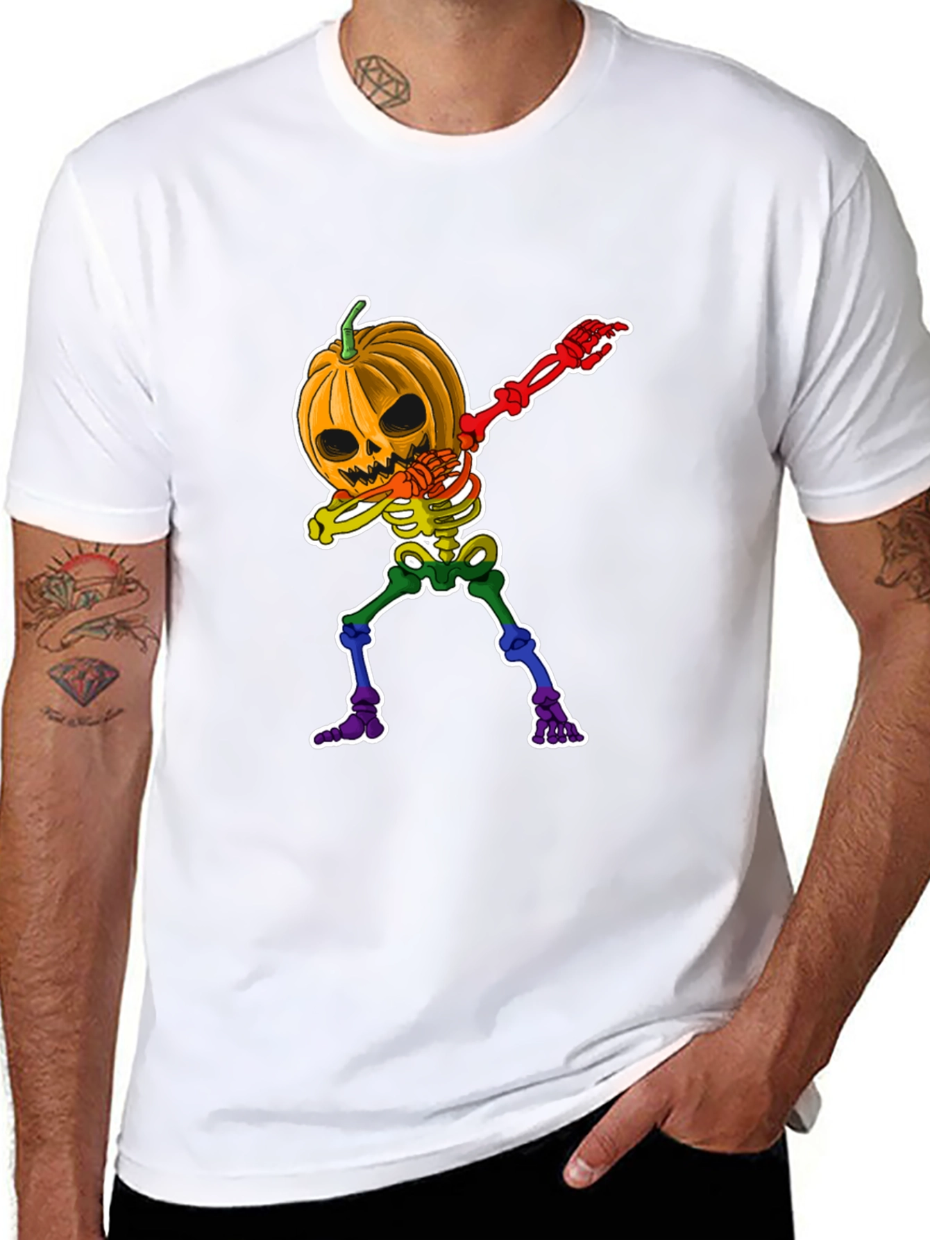 Dabbing Pumpkin Skeleton Halloween Graphic Tee