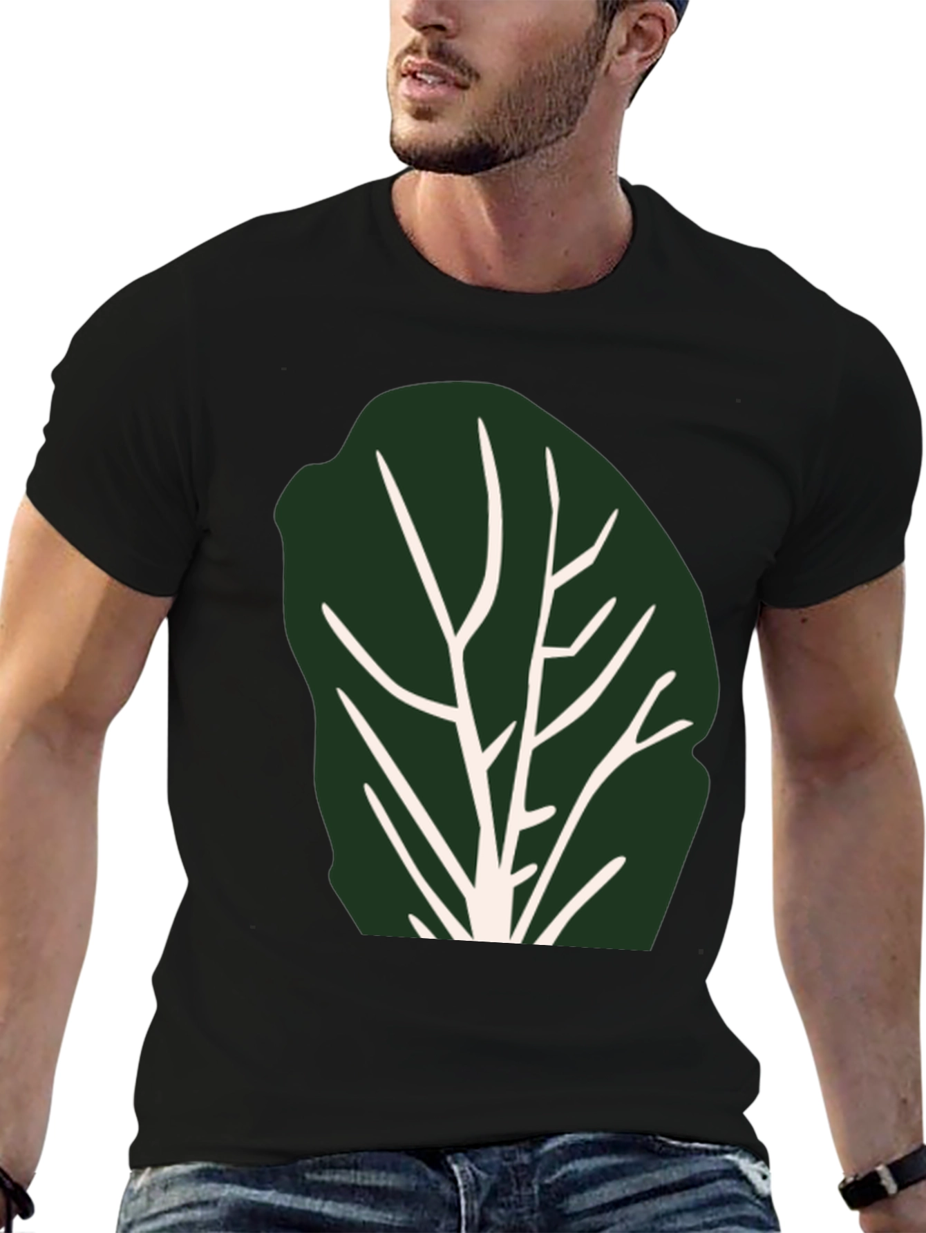 Leaf Print Black T-Shirt