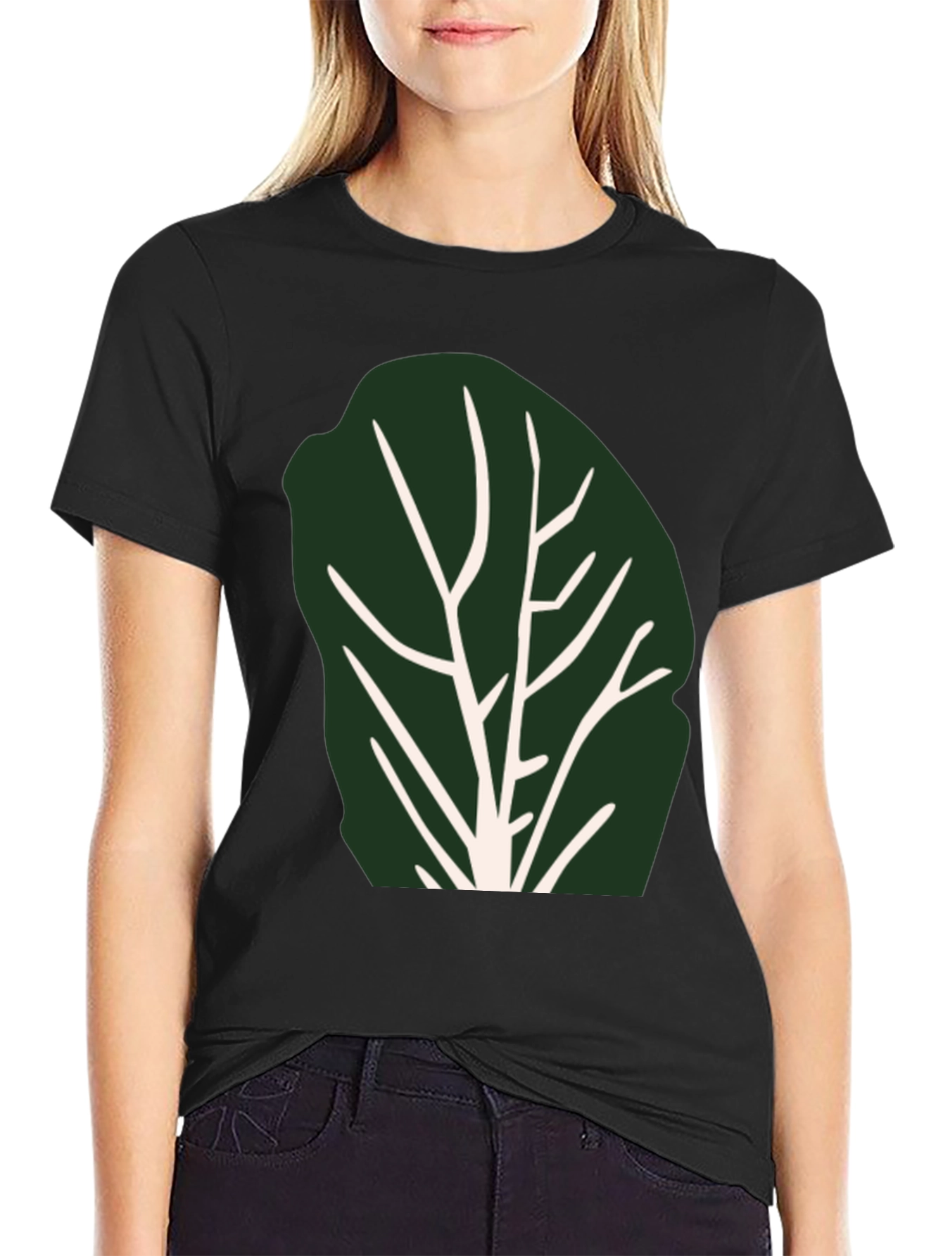 Leaf Print Black T-Shirt
