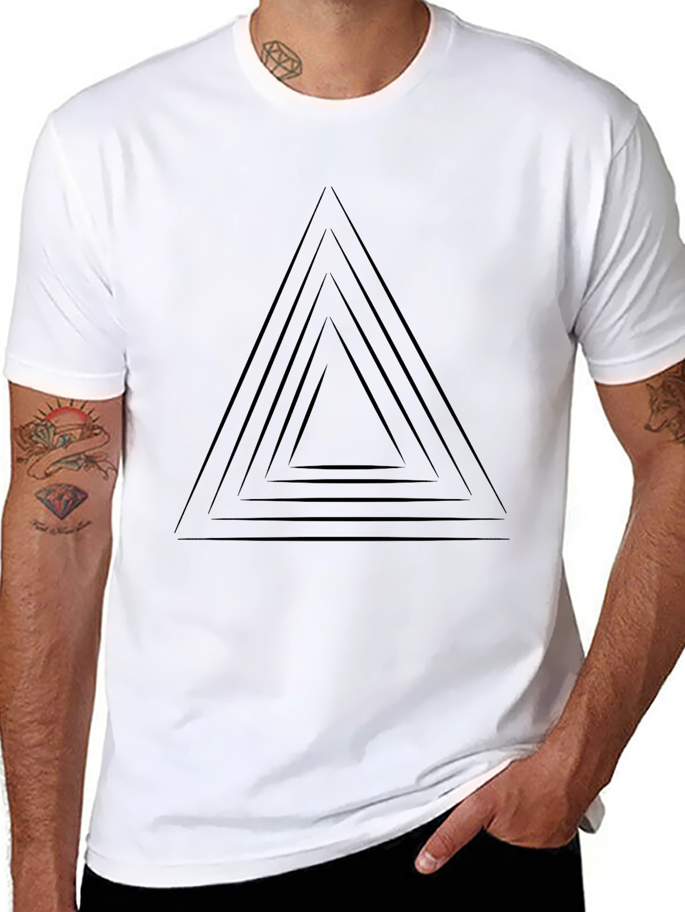 Abstract Triangle Graphic Black T-Shirt
