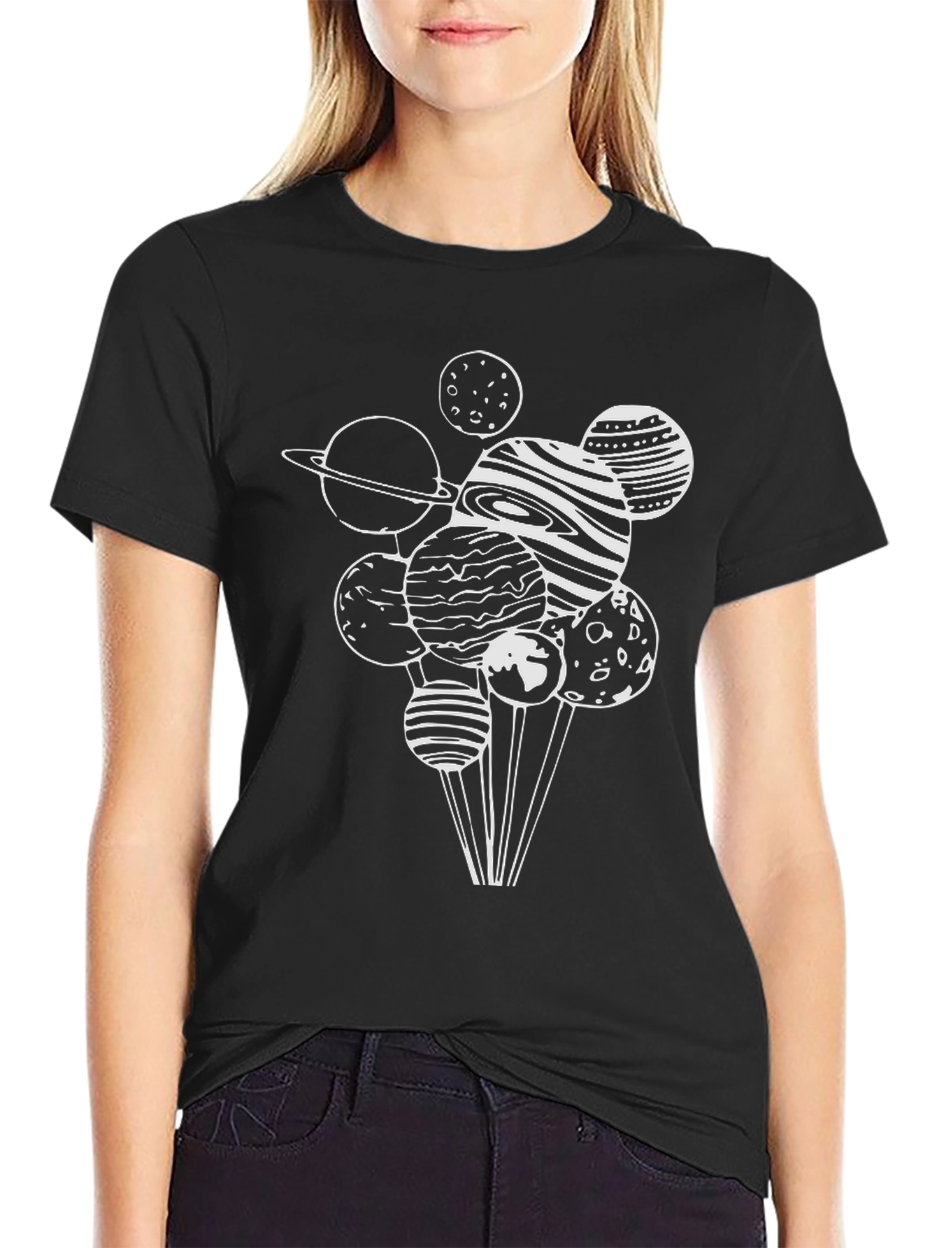 Planetary Graphic Tee - Stylish Black Cotton T-Shirt