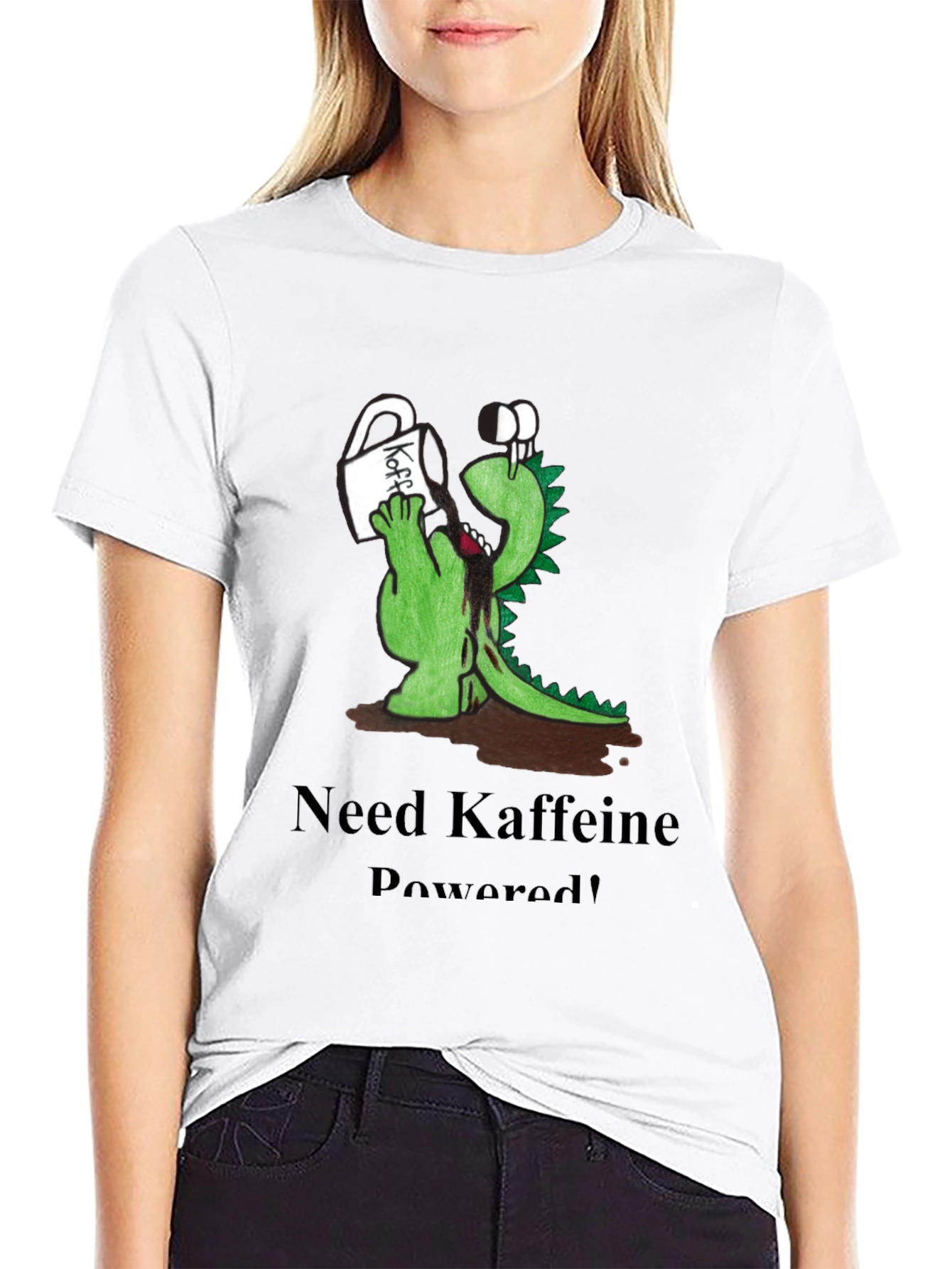 Kaffeine Powered Tee - Funny Dinosaur Coffee Lover Shirt