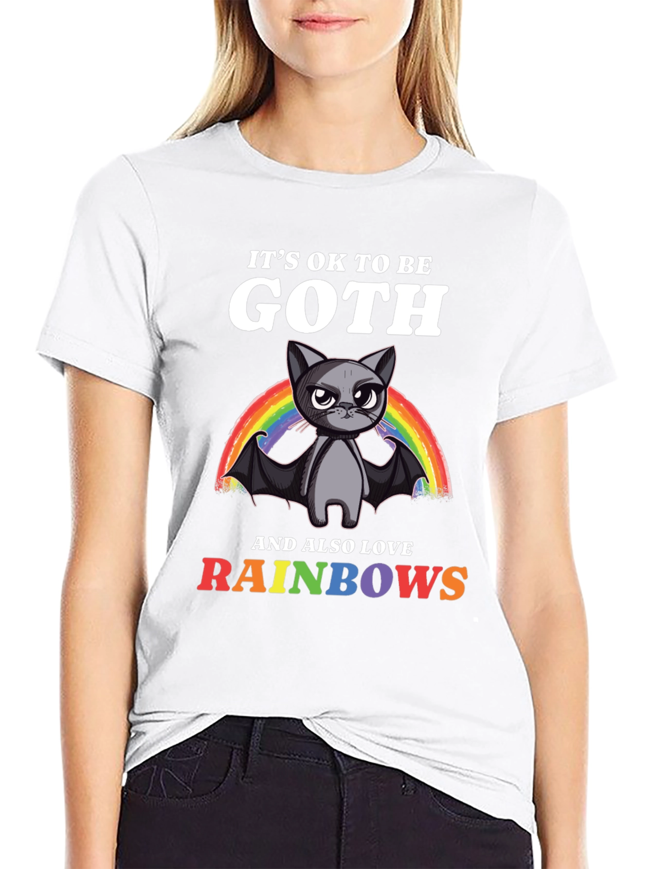 Goth Cat Rainbow T-Shirt