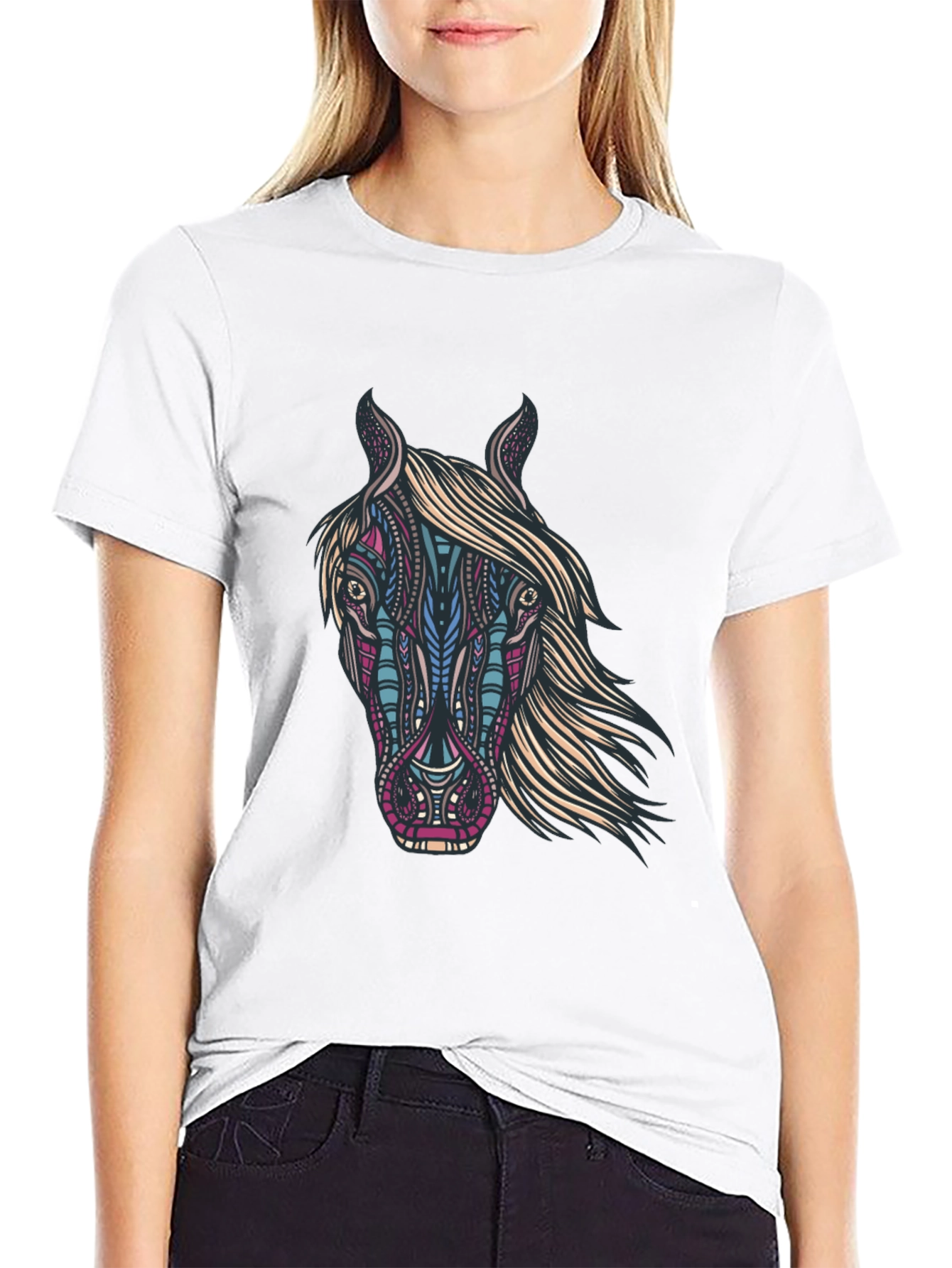 Horse Graphic Print Black T-Shirt