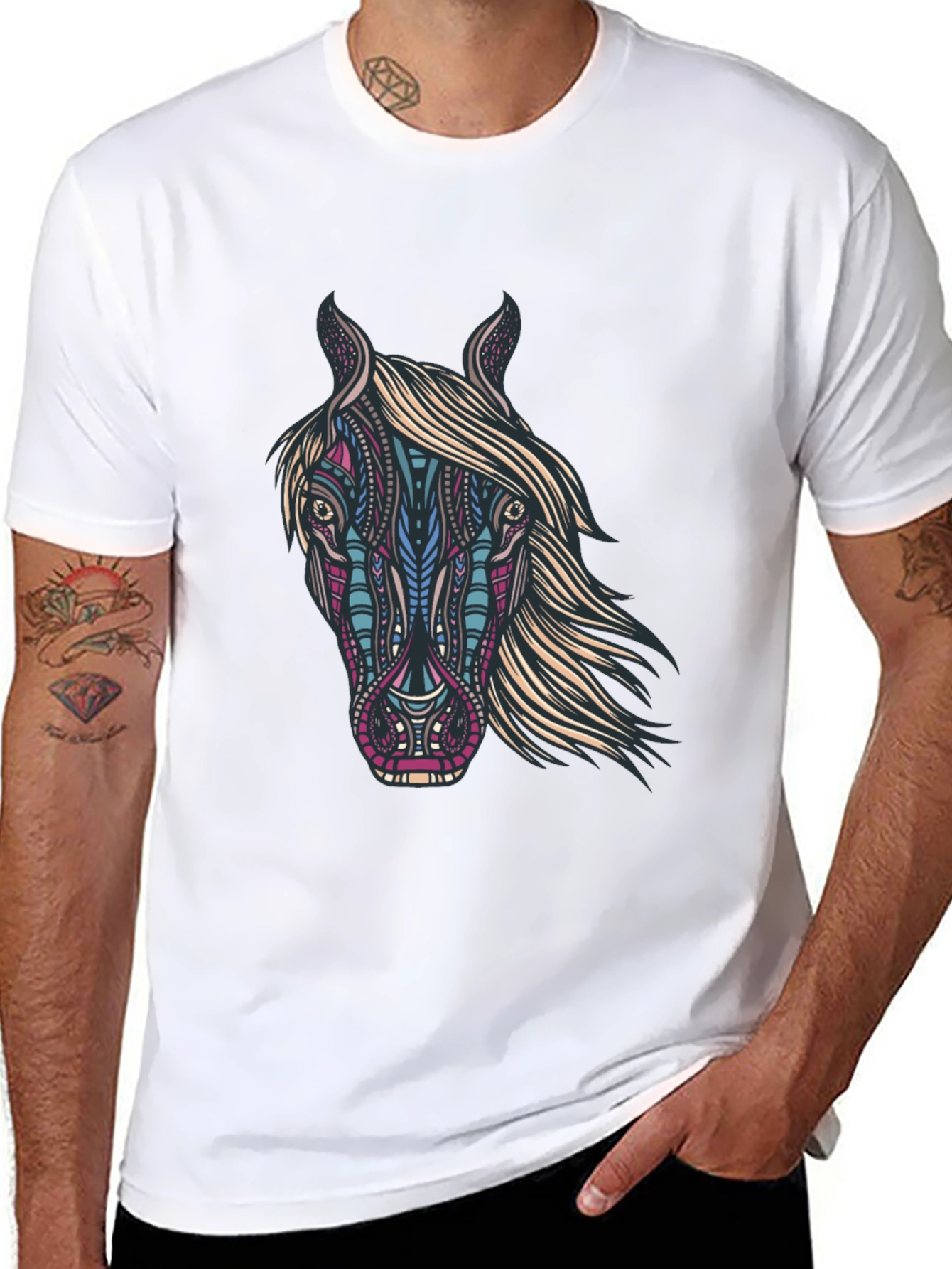 Horse Graphic Print Black T-Shirt