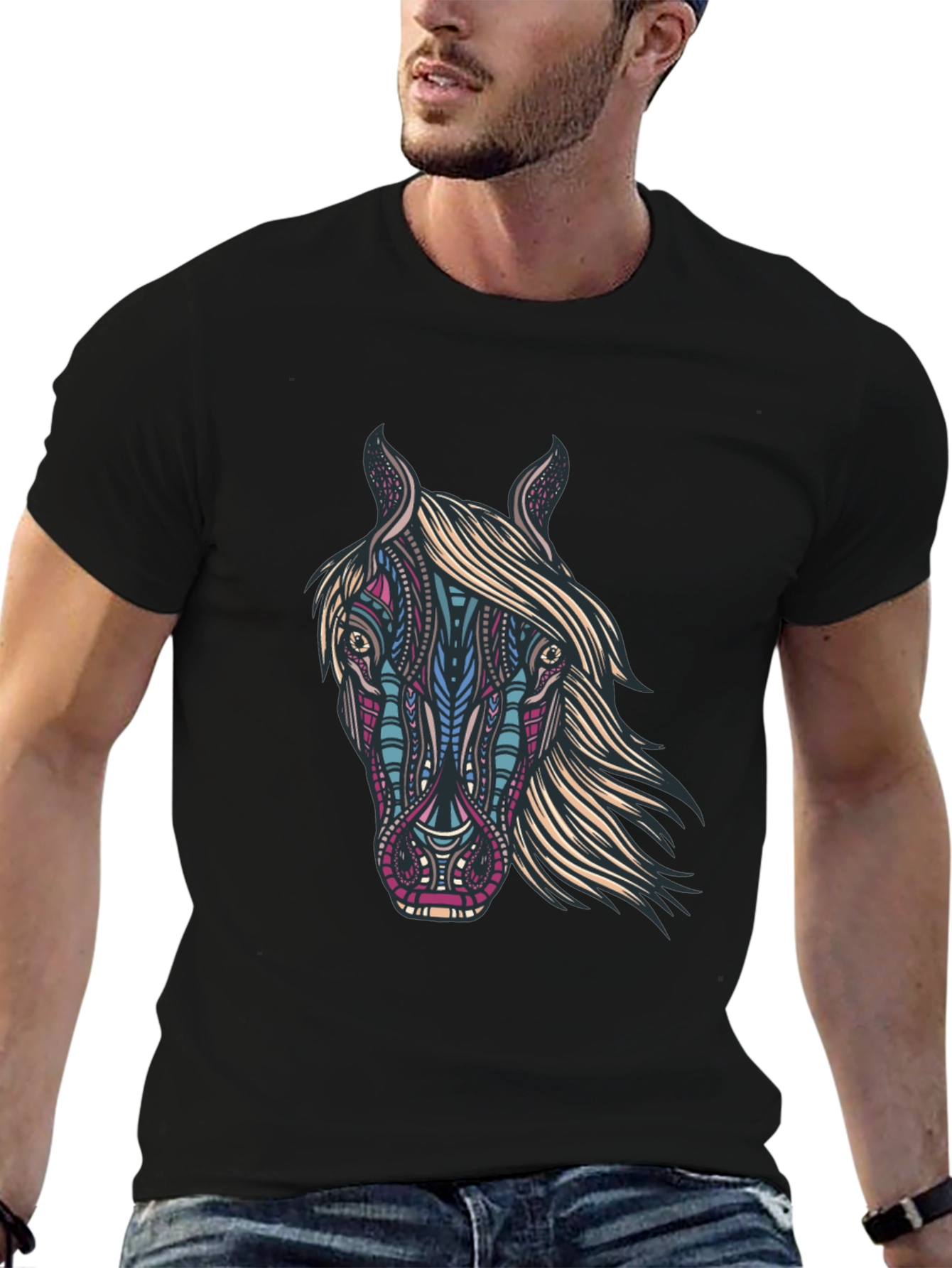 Horse Graphic Print Black T-Shirt