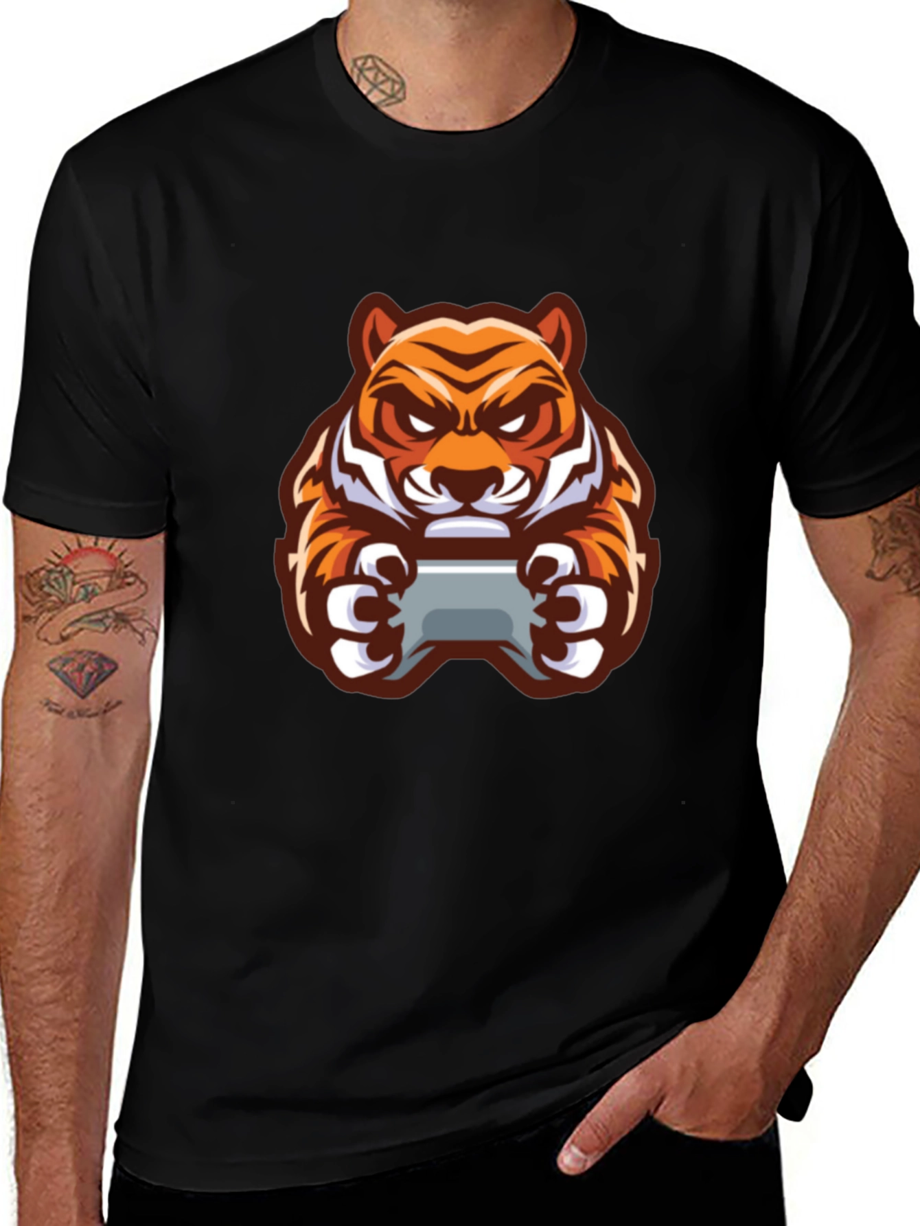 Gaming Tiger Graphic T-Shirt - Black