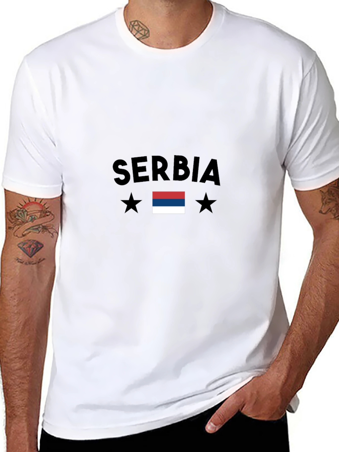 Serbia Flag Graphic Tee - Black Cotton Casual Shirt